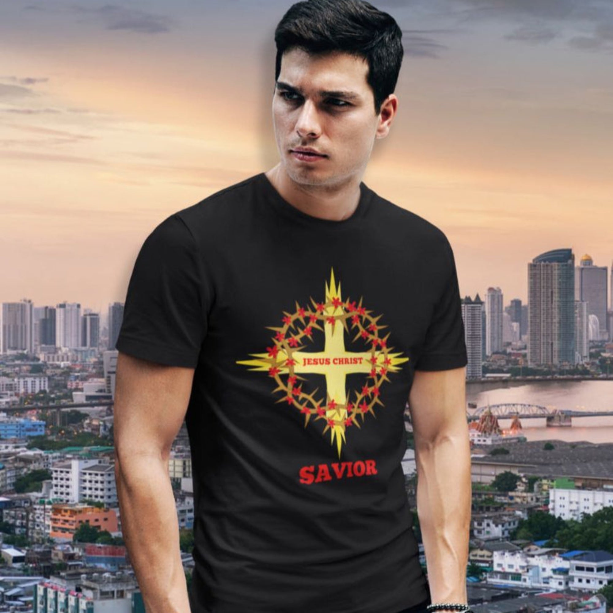 Cross and Crown of Thorns Jersey Short Sleeve T-Shirt - Jesus Passion Apparel