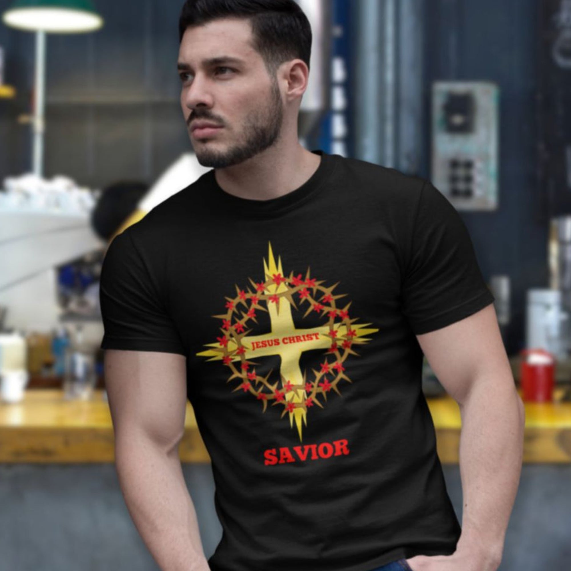 Cross and Crown of Thorns Jersey Short Sleeve T-Shirt - Jesus Passion Apparel