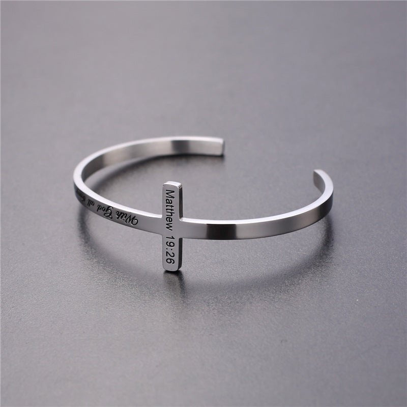 Cross Bible Verses Engraved Titanium Steel Bracelet - 4 Verse Options - Jesus Passion Apparel