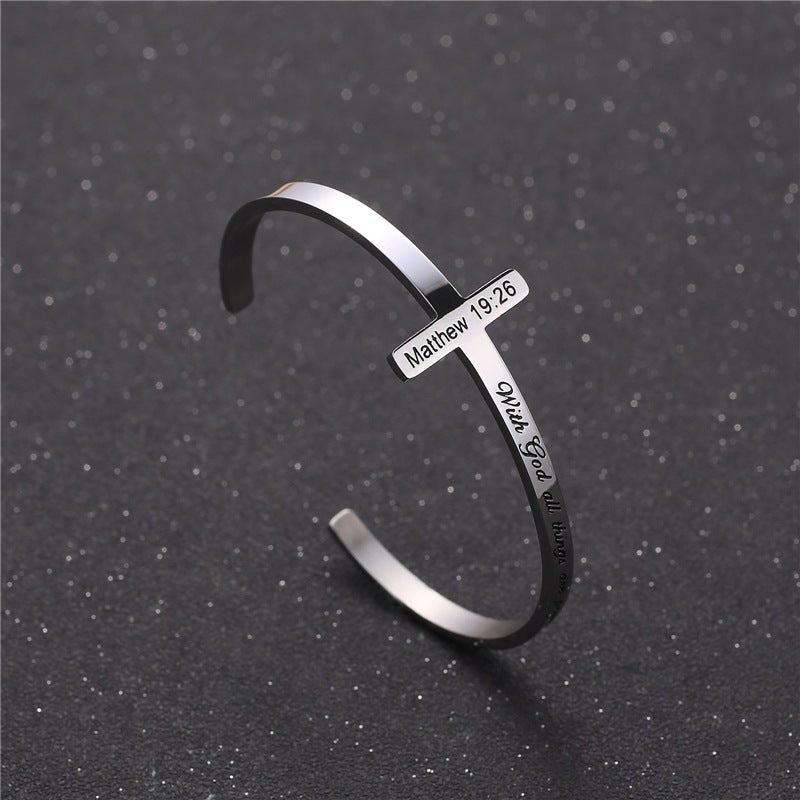 Cross Bible Verses Engraved Titanium Steel Bracelet - 4 Verse Options - Jesus Passion Apparel