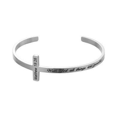 Cross Bible Verses Engraved Titanium Steel Bracelet - 4 Verse Options - Jesus Passion Apparel