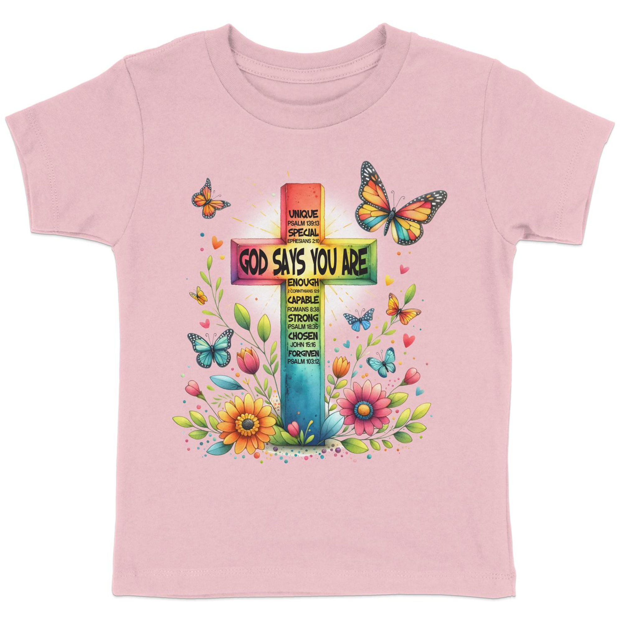 God Says You Are Toddler Short Sleeve Tee Size: 5/6T Color: Pink Jesus Passion Apparel