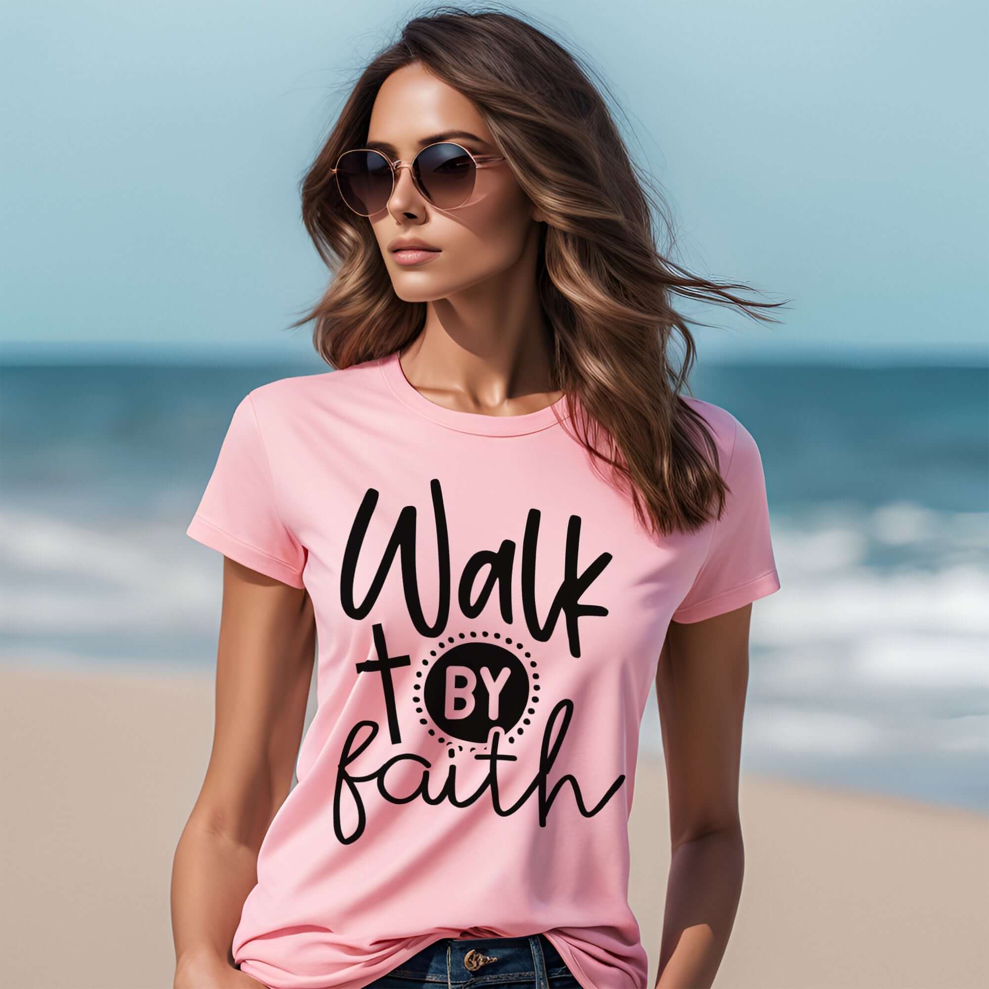 Walk By Faith Women's Short Sleeve Tee Size: XS Color: Athletic Heather Jesus Passion Apparel