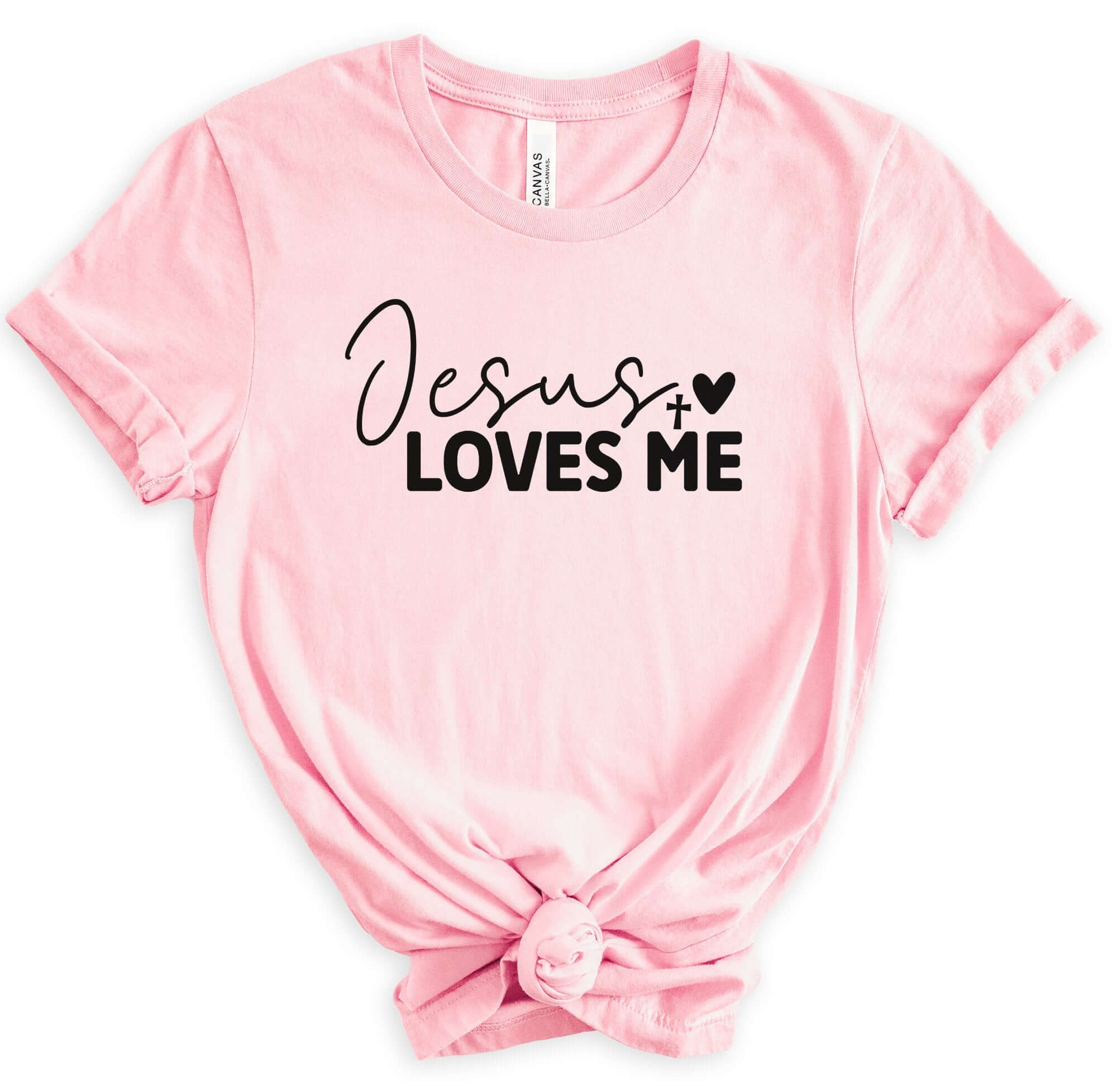 Jesus Loves Me Women's Short Sleeve Tee Size: XS Color: Athletic Heather Jesus Passion Apparel