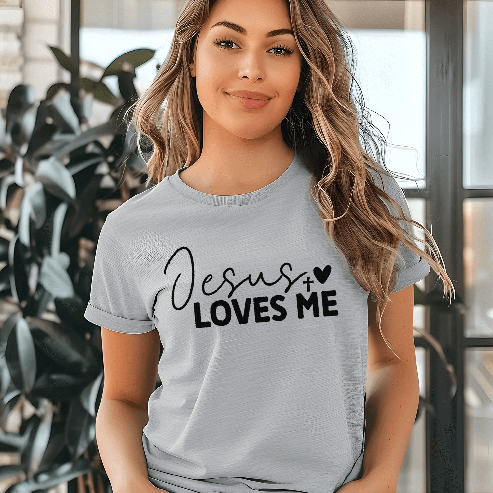 Jesus Loves Me Women's Short Sleeve Tee Size: XS Color: Athletic Heather Jesus Passion Apparel