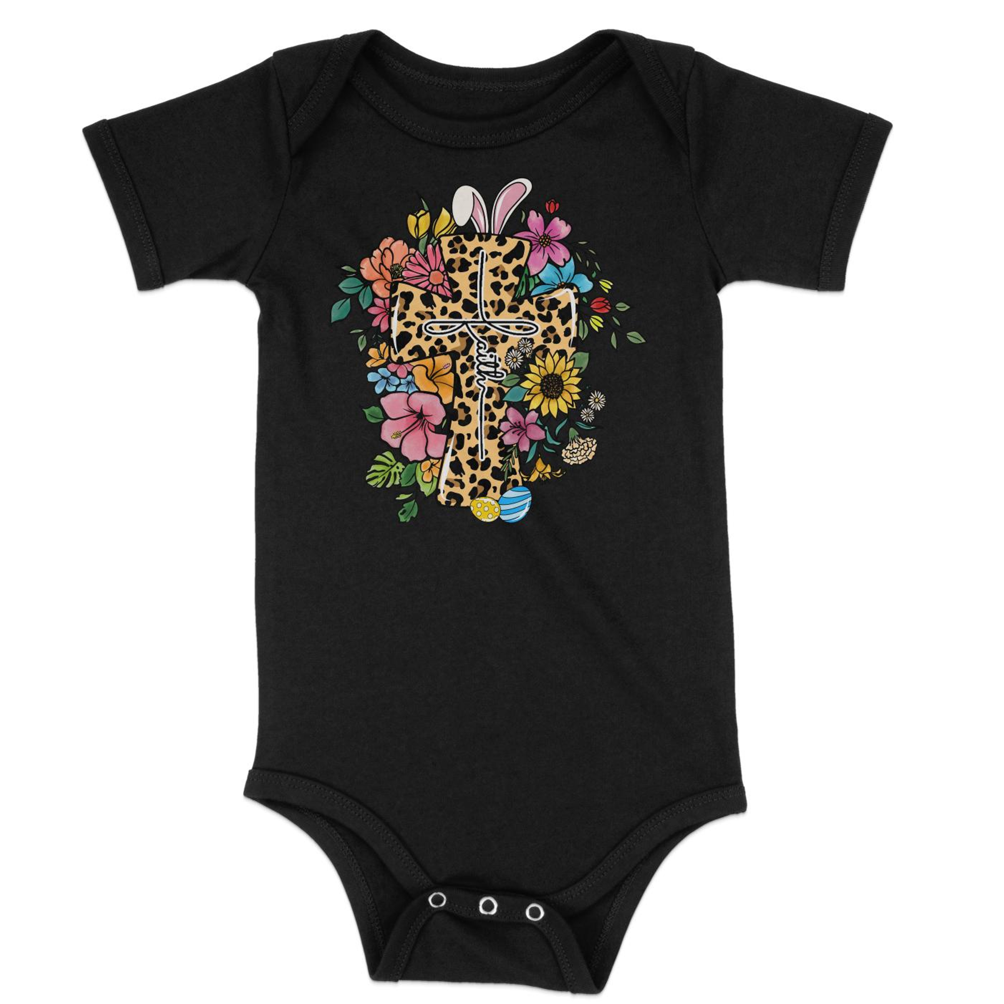 Easter Faith Cross Infant Fine Jersey Bodysuit Size: 6mo Color: Black Jesus Passion Apparel