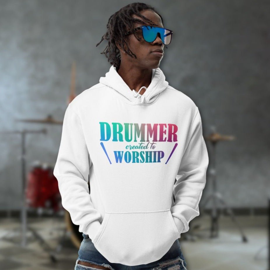 Drummer Created to Worship Men's Heavy Blend™ Hoodie - Jesus Passion Apparel