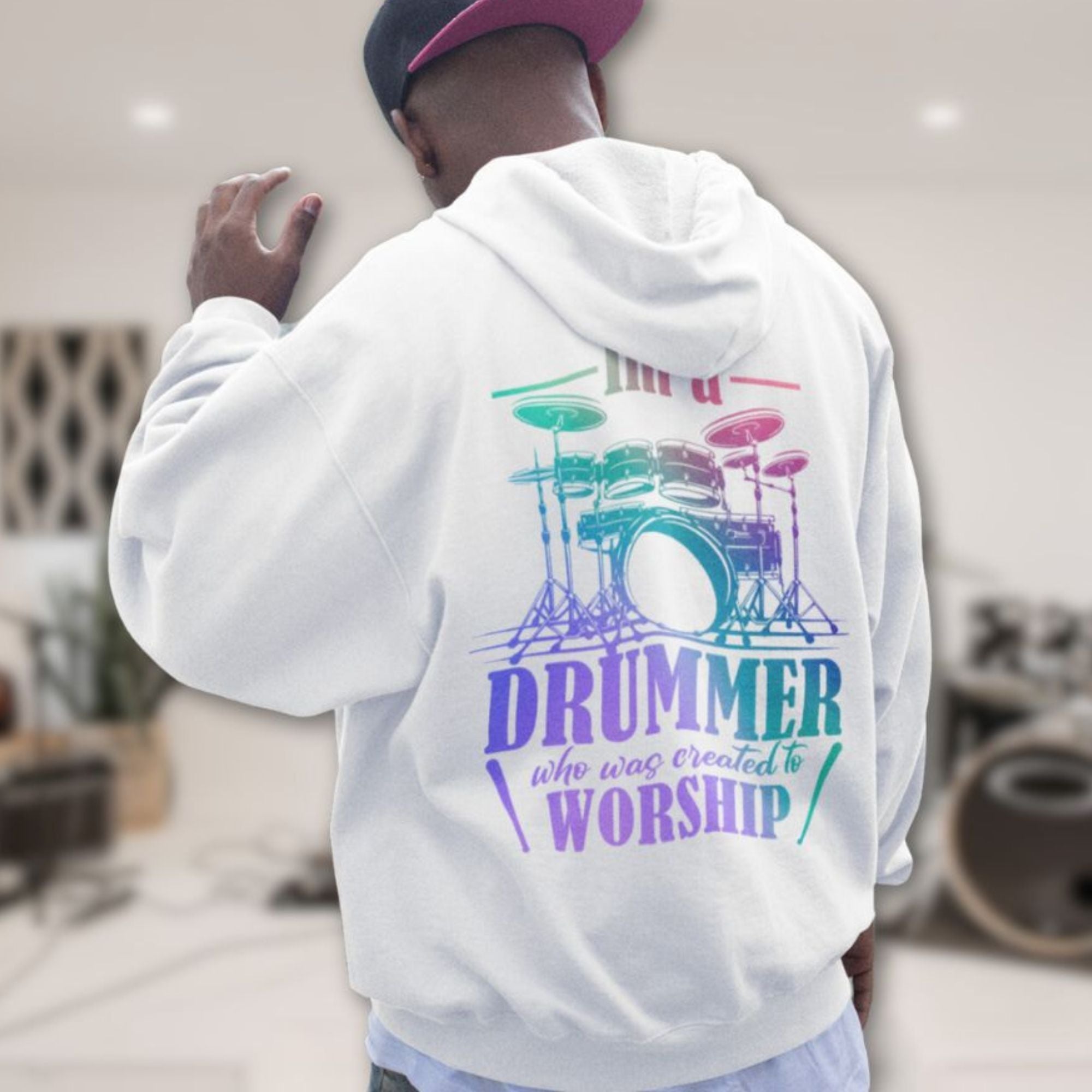 Drummer Created to Worship Men's Heavy Blend™ Hoodie - Jesus Passion Apparel