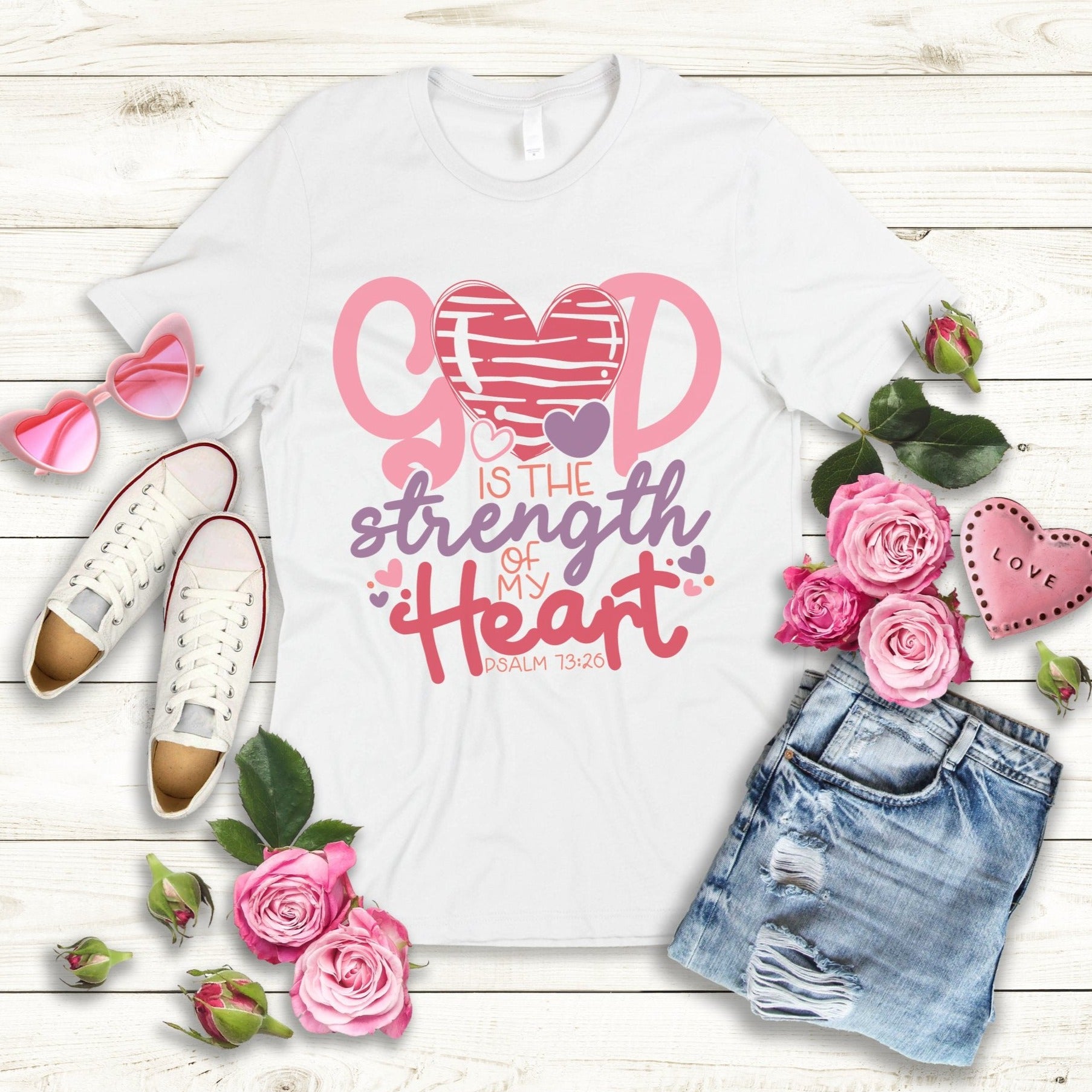 God is Strength Heart Unisex Jersey Short Sleeve Tee - White Size: XS Color: White Jesus Passion Apparel