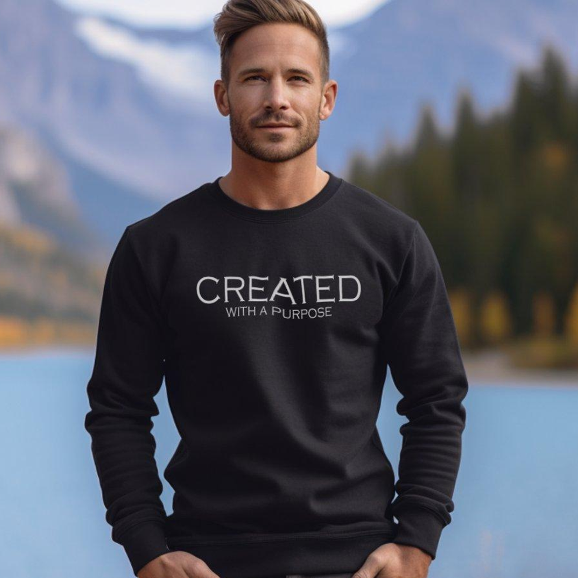 Created with a Purpose Men's Unisex-Fit Fleece Sweatshirt - Black Size: S Color: Black Jesus Passion Apparel