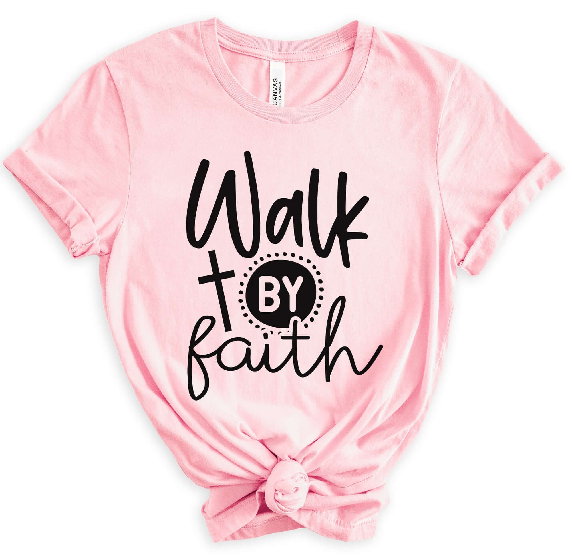 Walk By Faith Women's Short Sleeve Tee Size: XS Color: Athletic Heather Jesus Passion Apparel