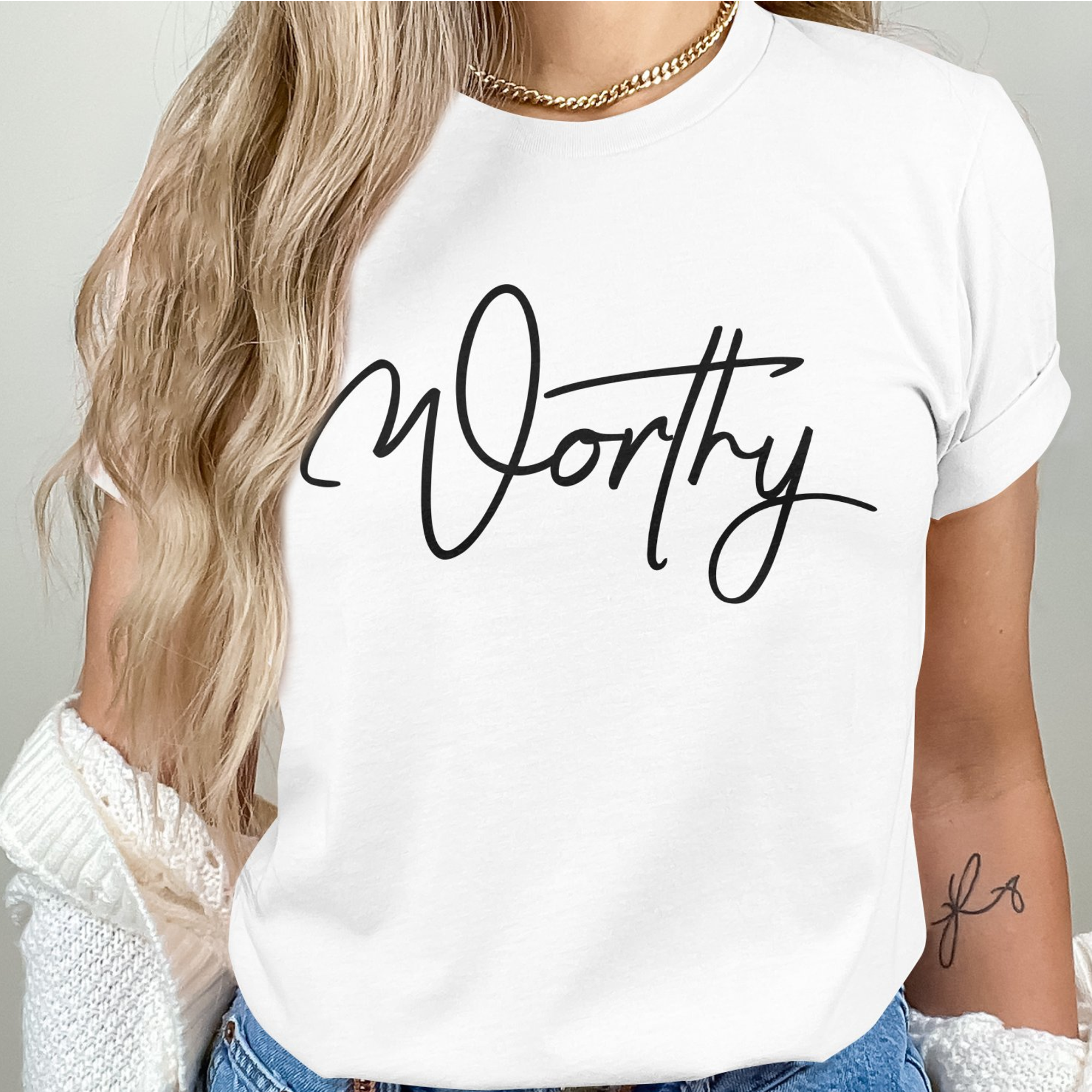 Worthy Unisex Jersey Short Sleeve Tee - Black / White Product Label: T-Shirts (Bella 3001#1) - Size: XS Color: Solid Black Blend Jesus Passion Apparel