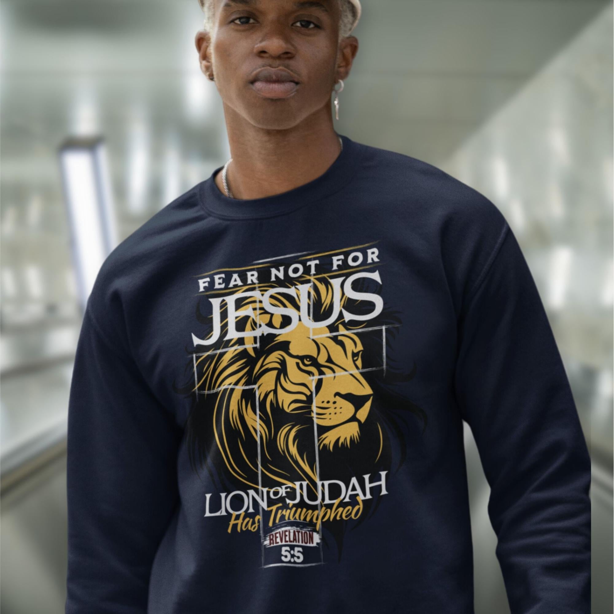 Lion of Judah Men's Unisex-Fit Fleece Sweatshirt - Navy or Black Size: S Color: Navy Jesus Passion Apparel