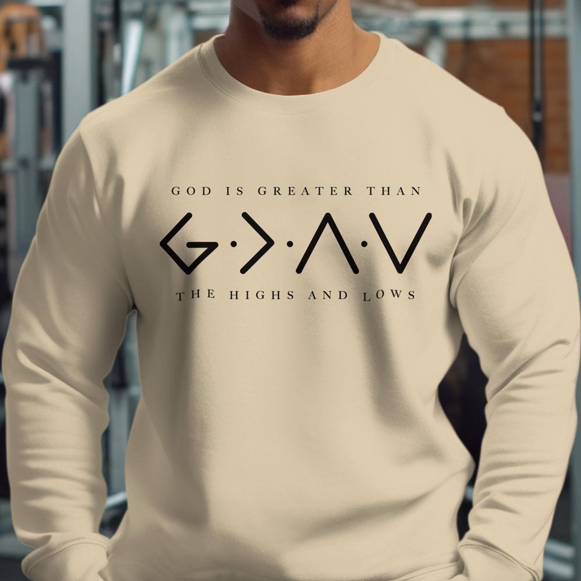 God Is Greater Than the Highs and Lows Adult Crewneck Sweatshirt - Sand Size: S Color: Sand Jesus Passion Apparel