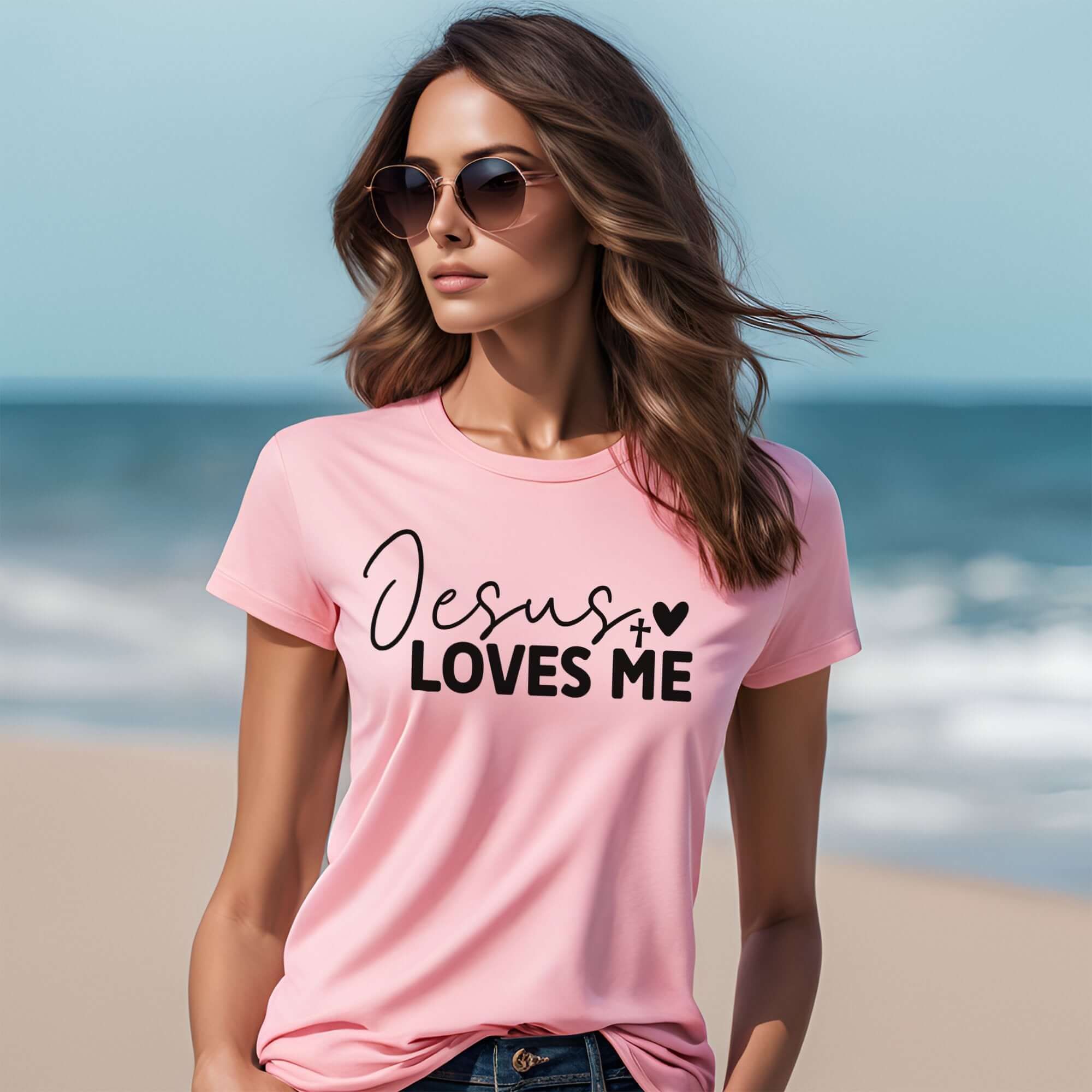 Jesus Loves Me Women's Short Sleeve Tee Size: XS Color: Athletic Heather Jesus Passion Apparel