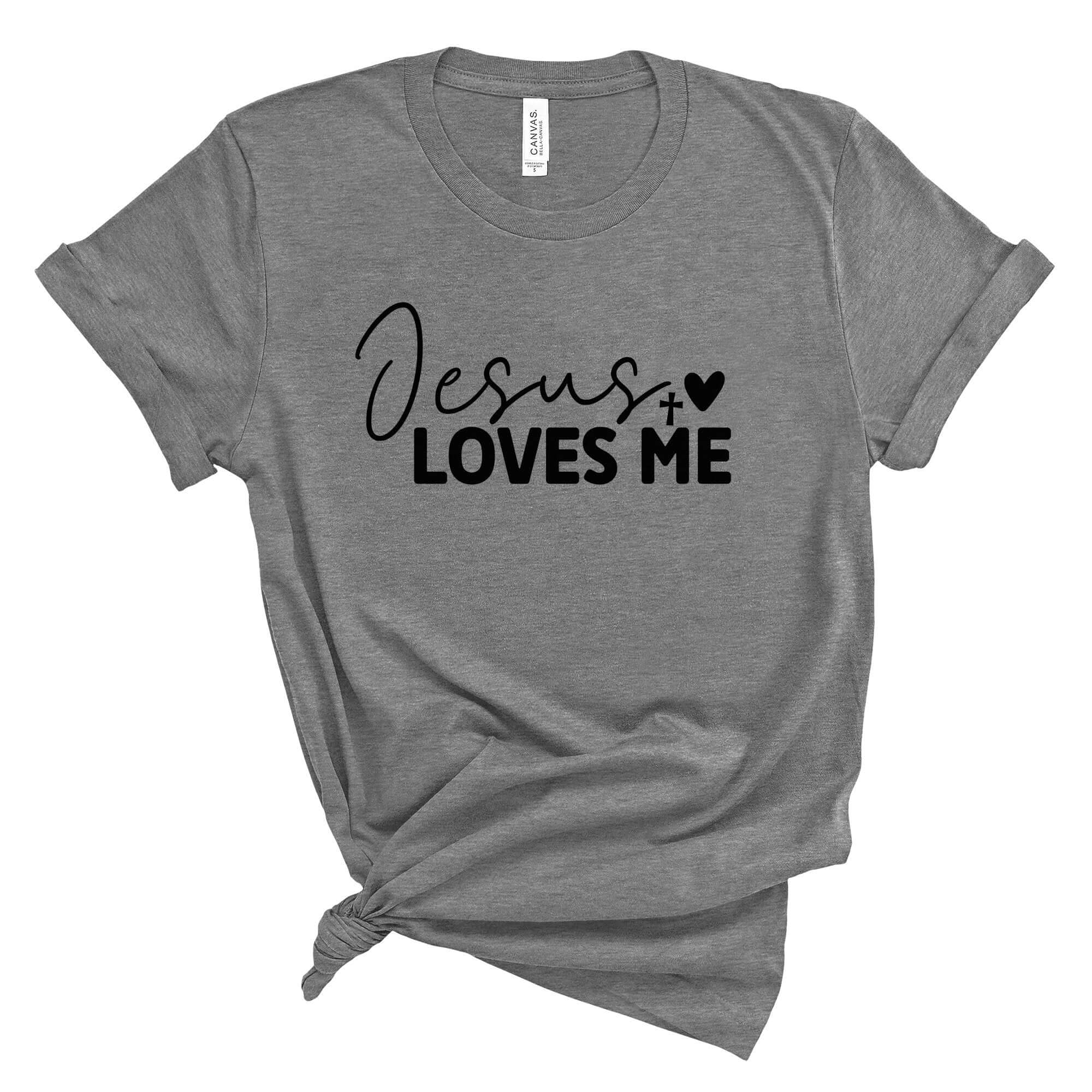 Jesus Loves Me Women's Short Sleeve Tee Size: XS Color: Athletic Heather Jesus Passion Apparel