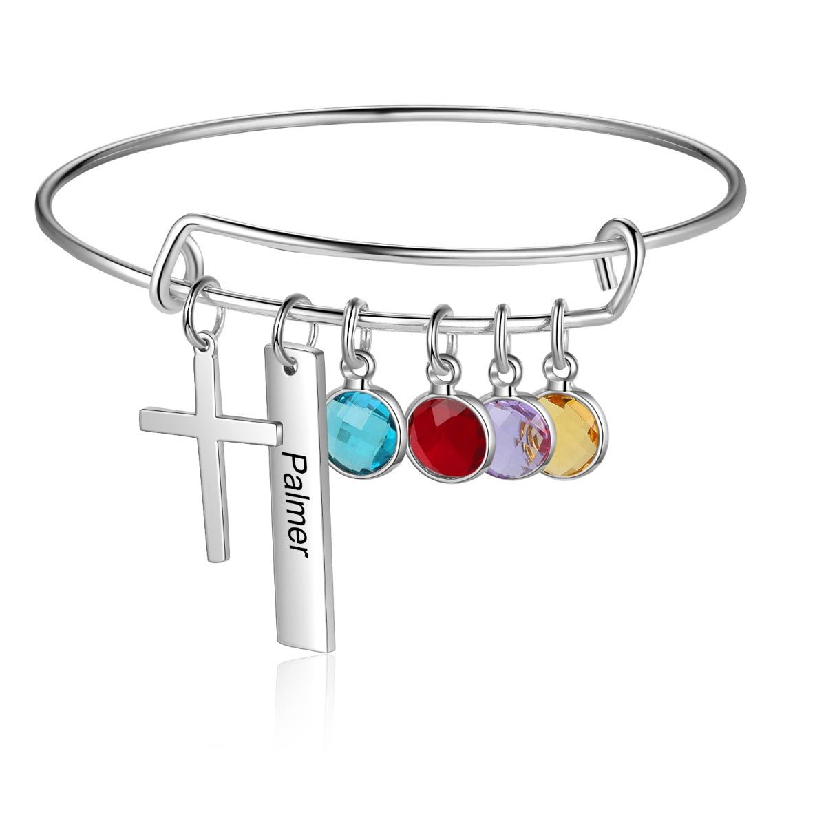 Engraved Cross Birthstone Charm Bracelet - Jesus Passion Apparel