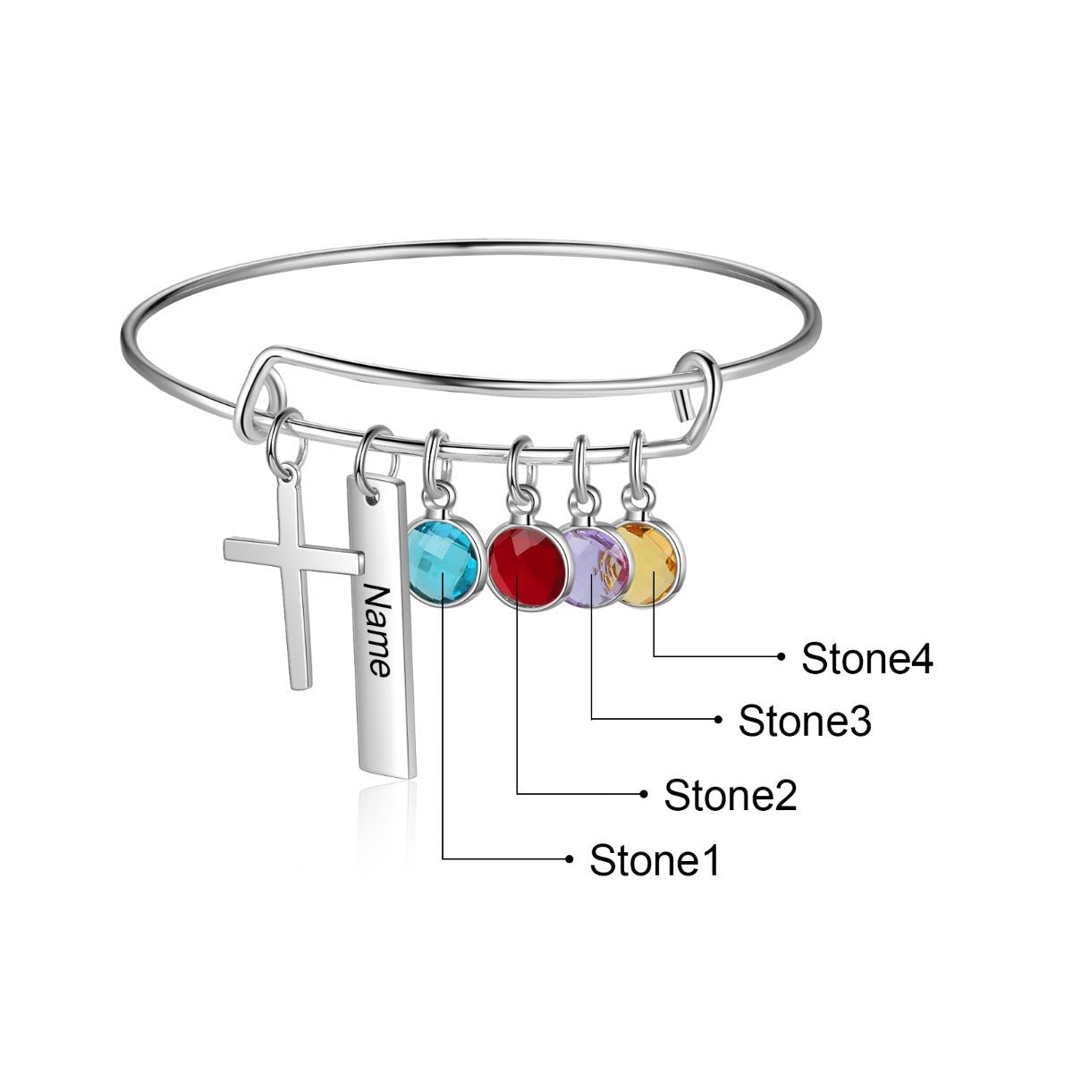 Engraved Cross Birthstone Charm Bracelet - Jesus Passion Apparel