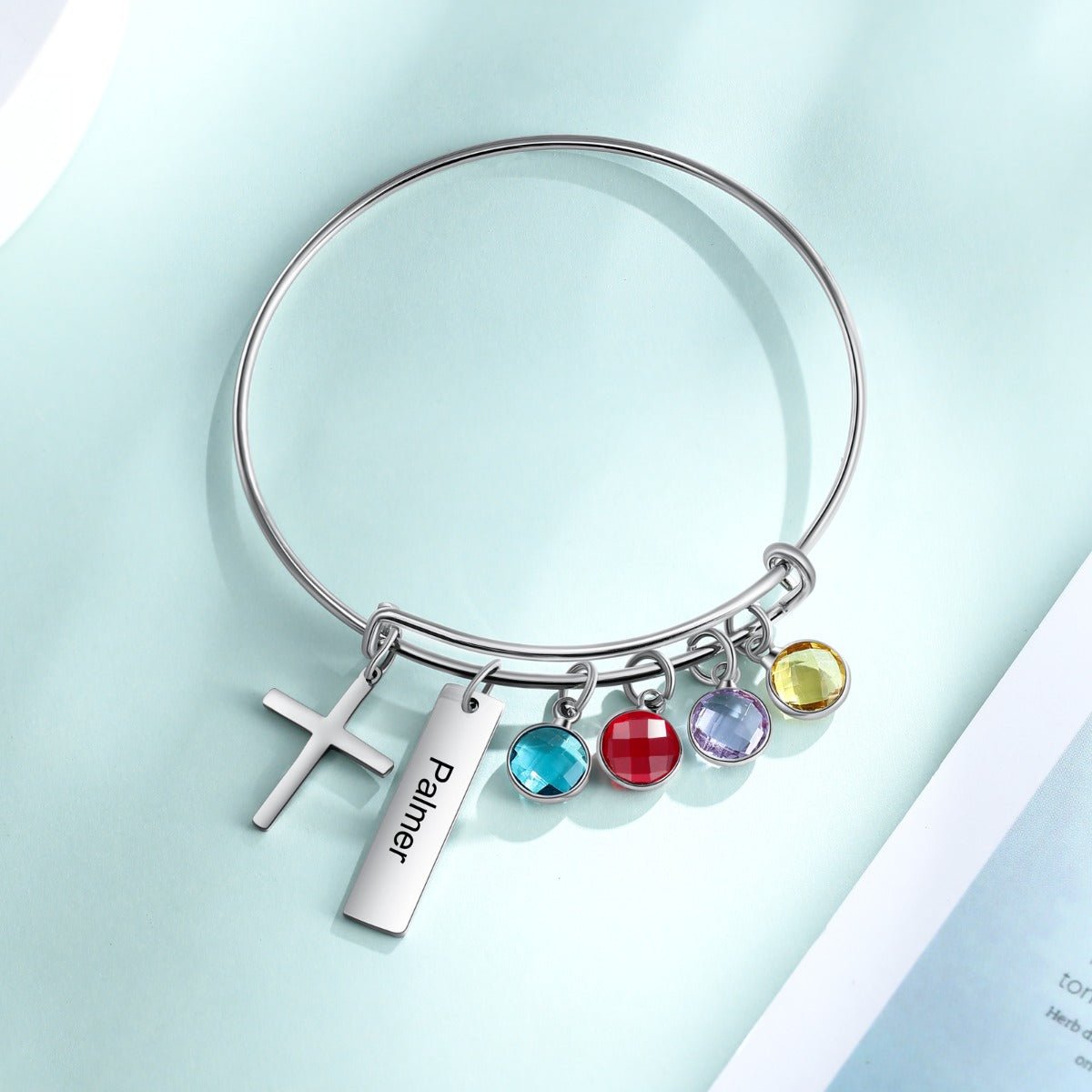 Engraved Cross Birthstone Charm Bracelet - Jesus Passion Apparel