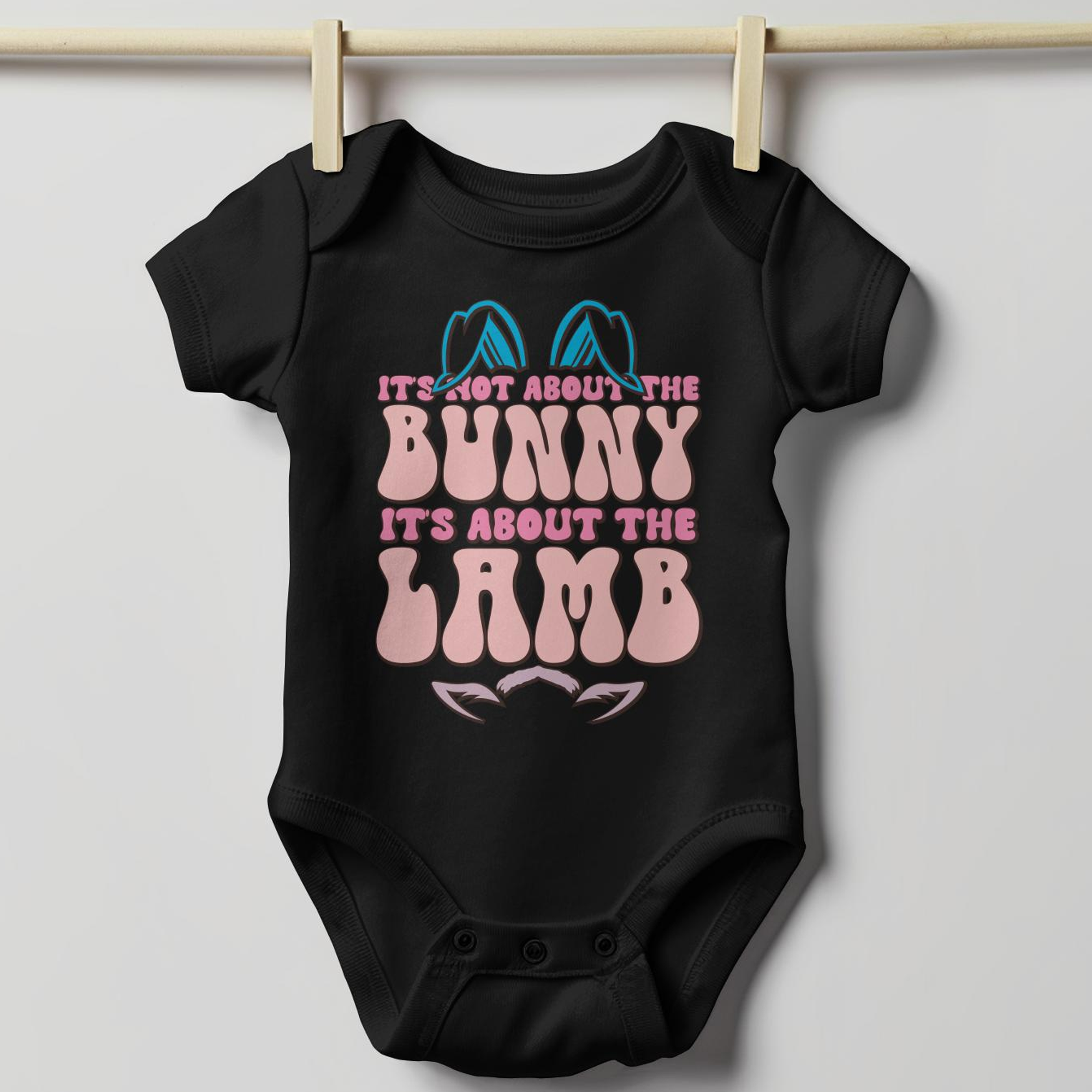 Not About the Bunny Infant Fine Jersey Bodysuit Size: 18mo Color: Navy Jesus Passion Apparel