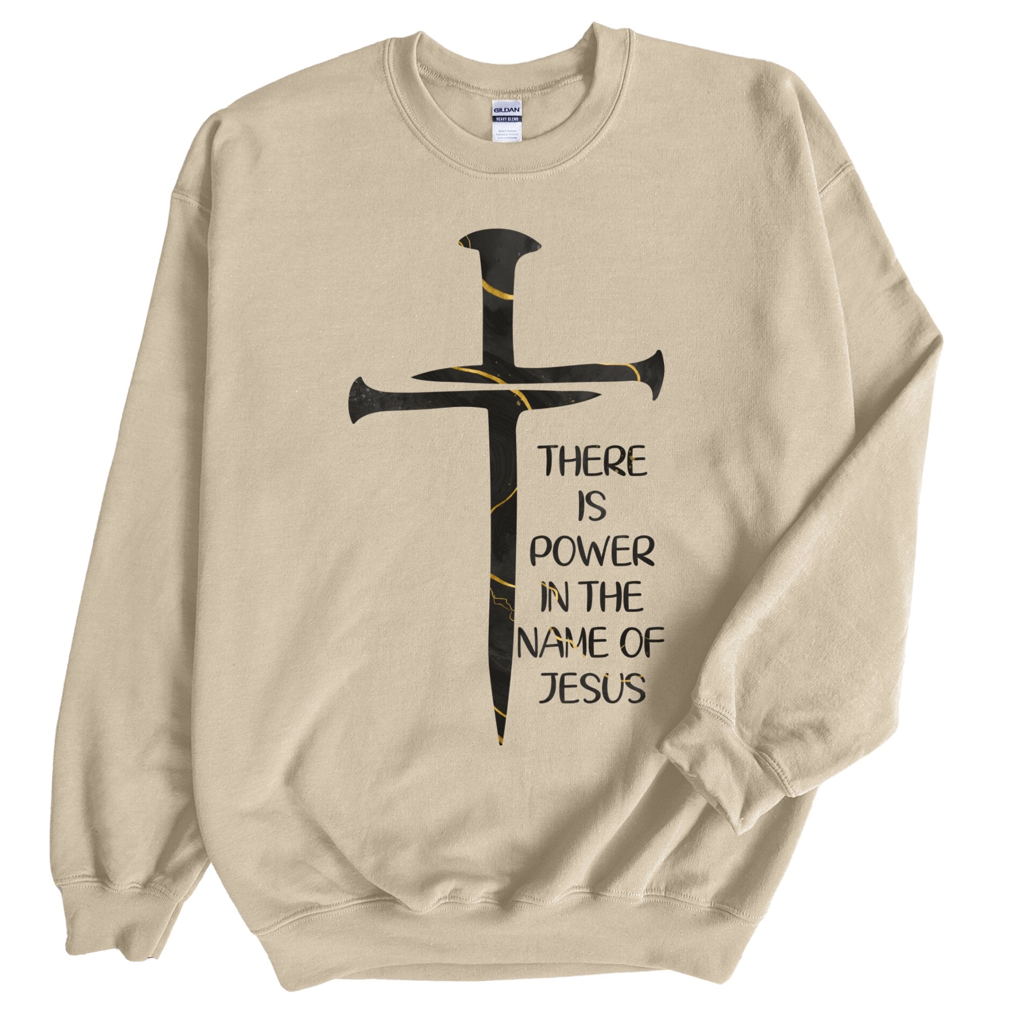 Power In the Name of Jesus Men's Fleece Unisex-Fit Sweatshirt - Sand Size: S Color: Sand Jesus Passion Apparel