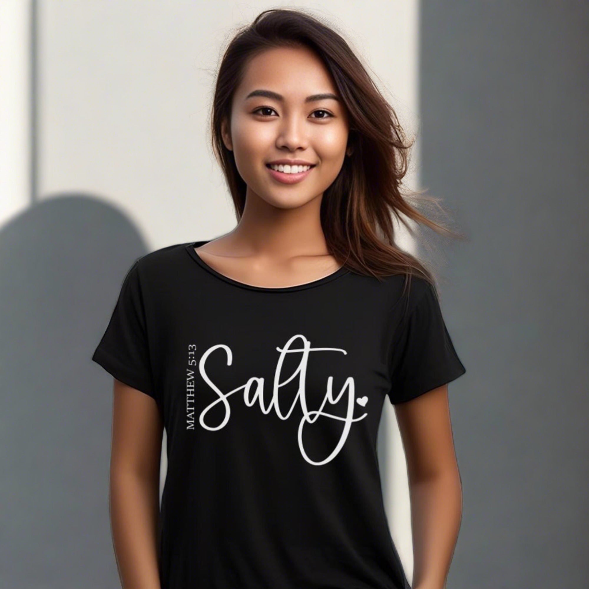 Salty Unisex Jersey Short Sleeve Tee - Black / White Product Label: T-Shirts (Bella 3001#1) - Size: XS Color: Solid Black Blend Jesus Passion Apparel