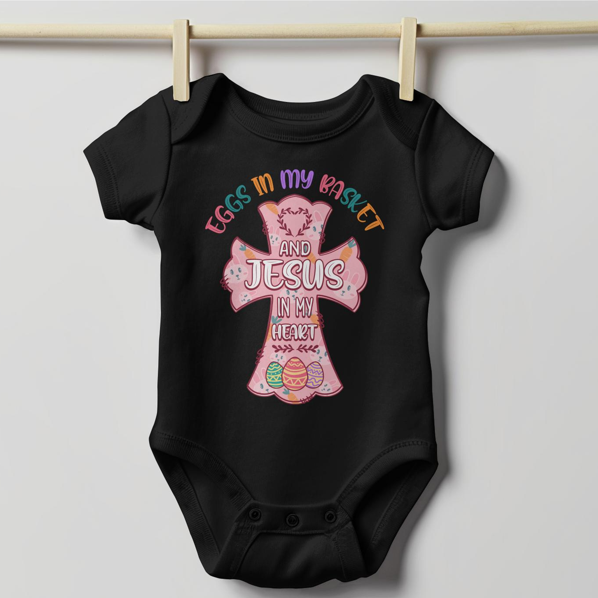 Eggs in My Basket Jesus in My Heart Infant Fine Jersey Bodysuit Size: 6mo Color: White Jesus Passion Apparel