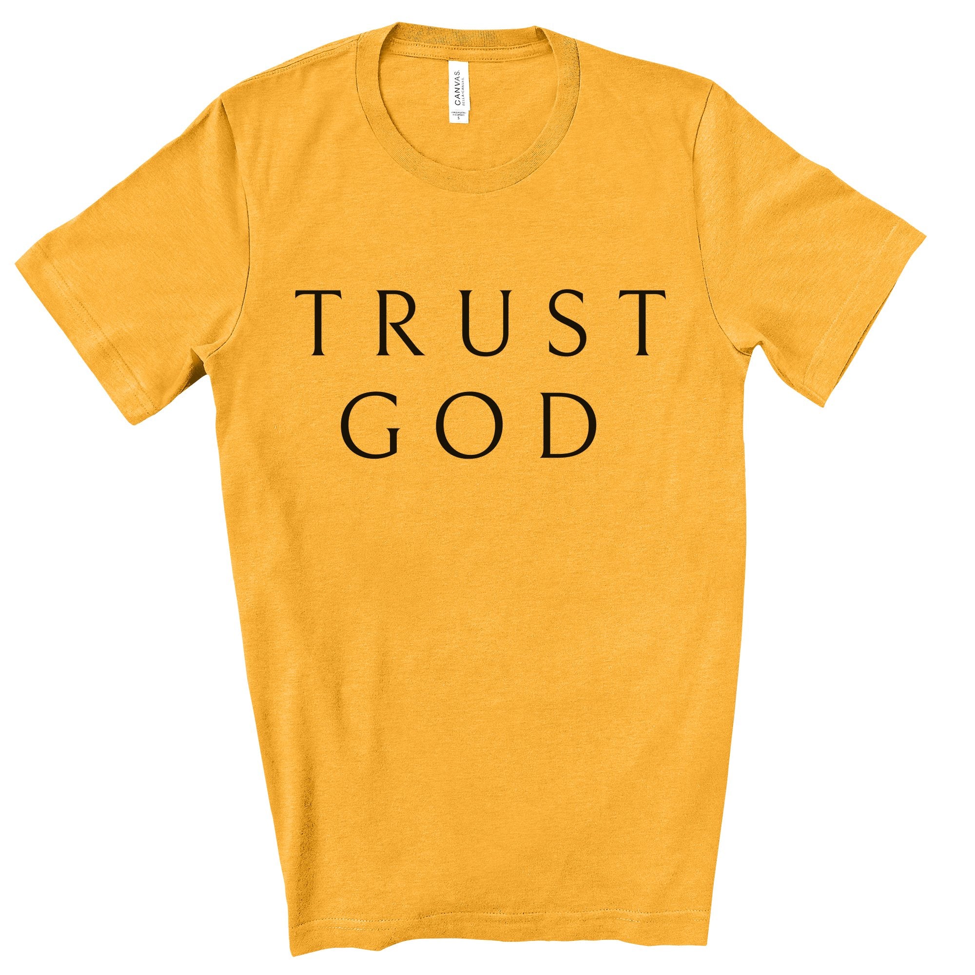 Trust God Men's Jersey Short Sleeve Tee Size: XS Color: Gold Jesus Passion Apparel