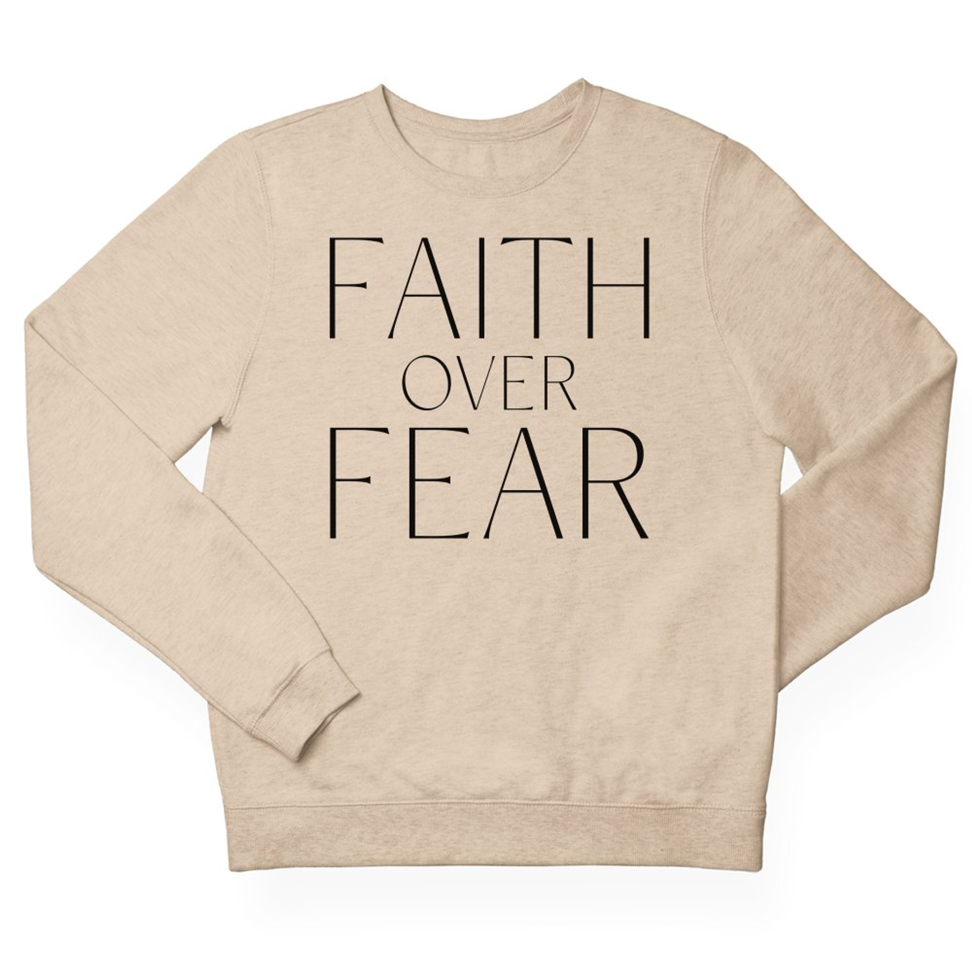 Faith Over Fear Men's Fleece Unisex-Fit Sweatshirt - Sand Size: S Color: Sand Jesus Passion Apparel