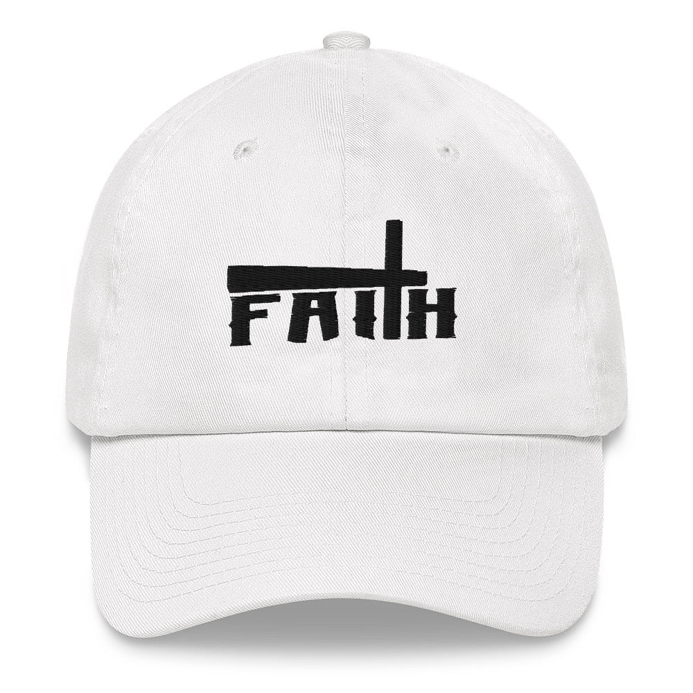 Faith and Cross Classic Dad's Cap - White with Black Embroidery - Jesus Passion Apparel