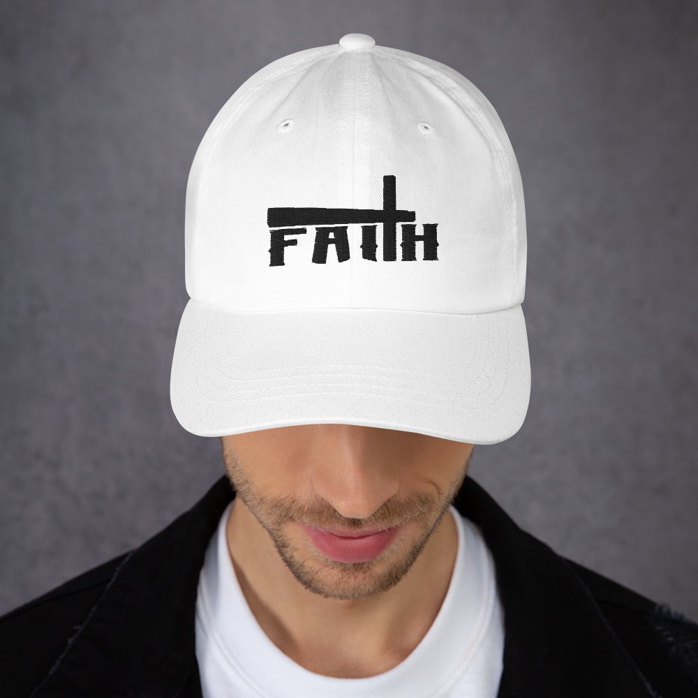 Faith and Cross Classic Dad's Cap - White with Black Embroidery - Jesus Passion Apparel