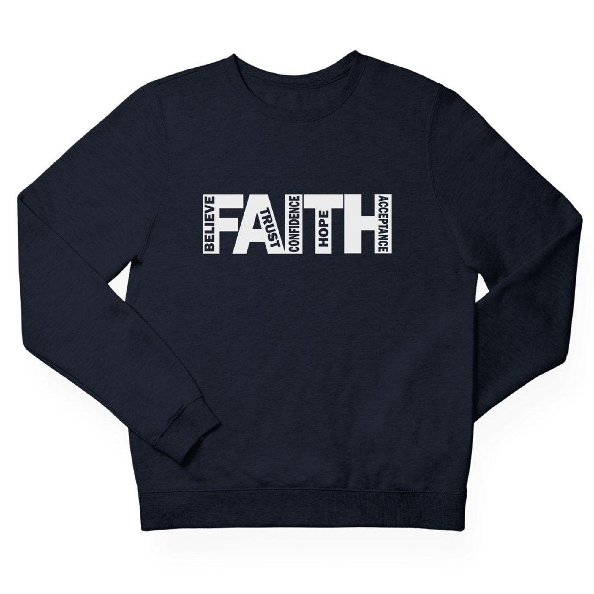 FAITH Believe Trust Hope Acceptance Adult Crewneck Sweatshirt - Navy - Jesus Passion Apparel