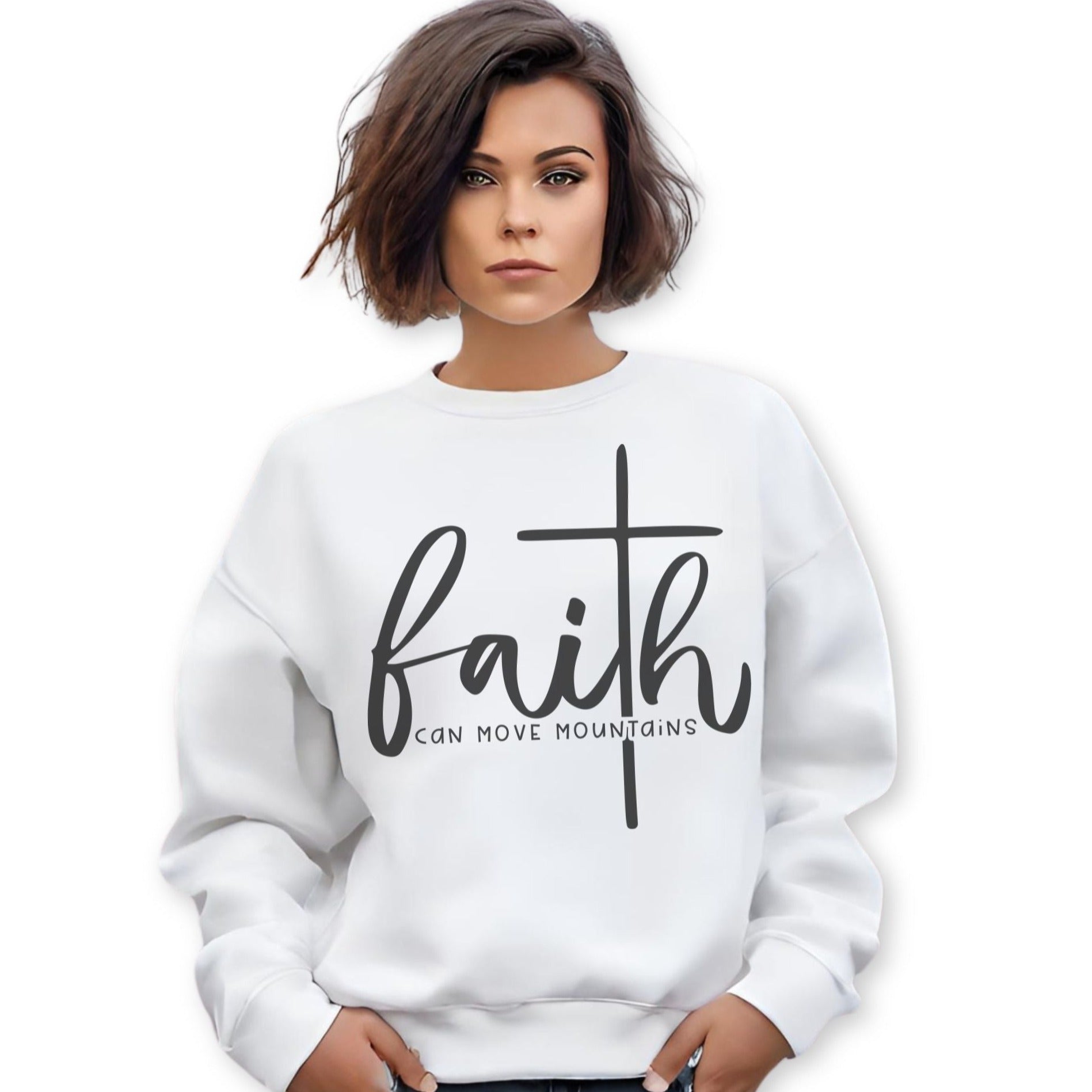 Faith Can Move Mountains Women's Fleece Unisex - Fit Sweatshirt Sport Grey / White - Jesus Passion Apparel