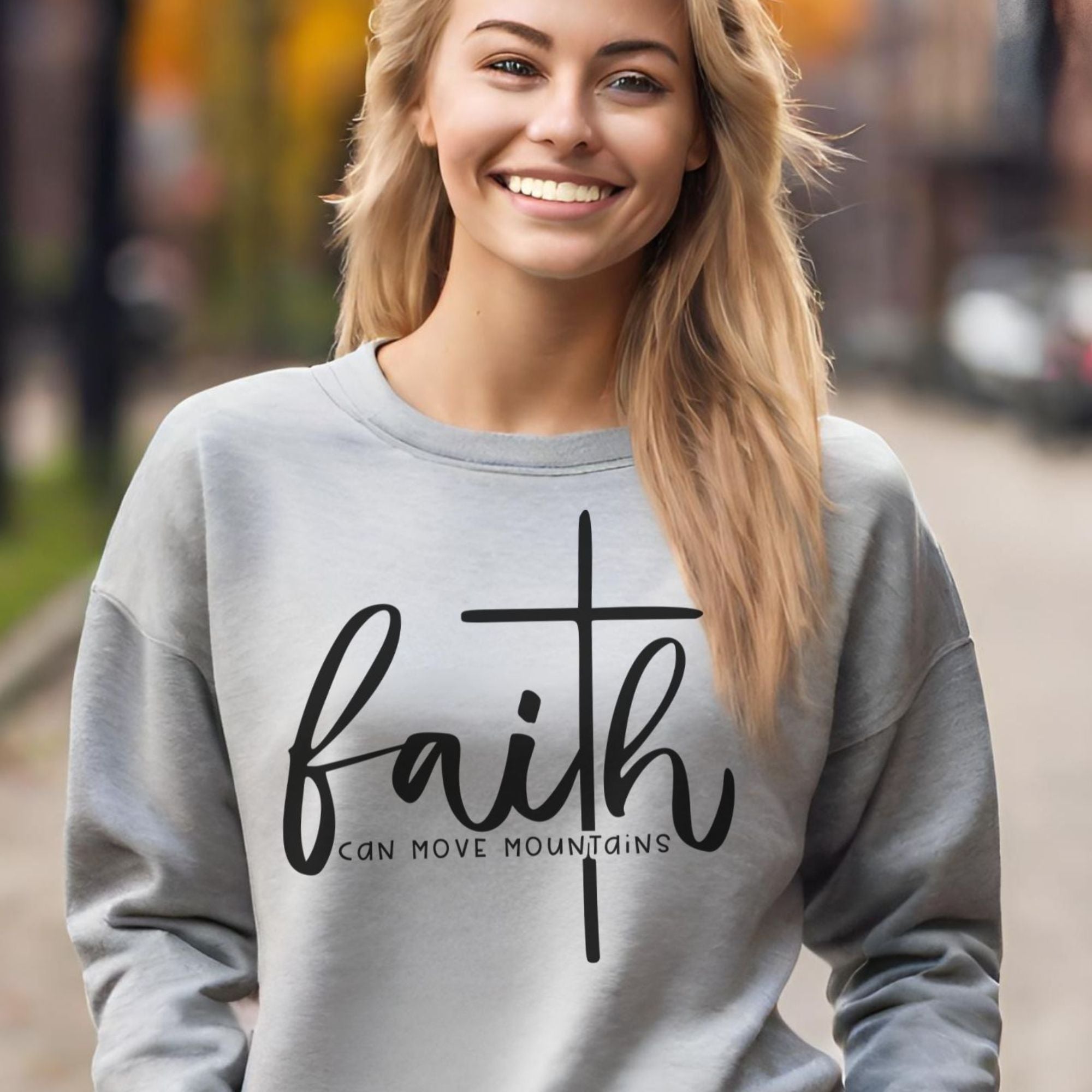 Faith Can Move Mountains Women's Fleece Unisex - Fit Sweatshirt Sport Grey / White - Jesus Passion Apparel