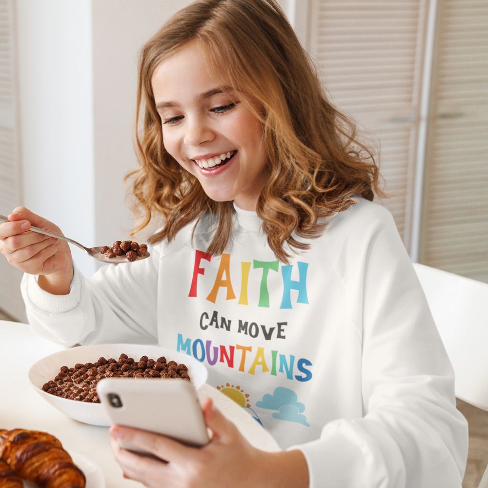 Faith Can Move Mountains Youth Crewneck Sweatshirt - Jesus Passion Apparel