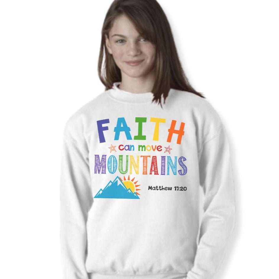 Faith Can Move Mountains Youth Crewneck Sweatshirt - Jesus Passion Apparel