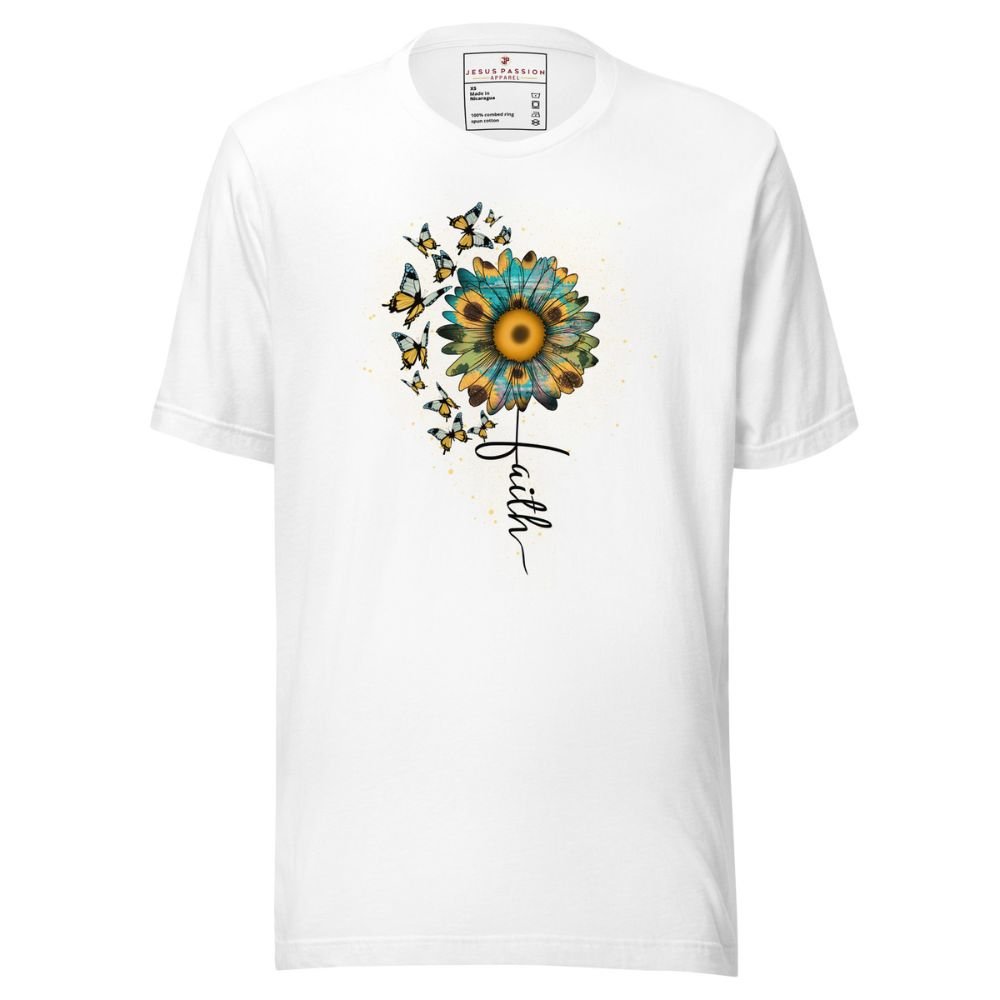 Faith Flower Butterflies Jersey Short Sleeve T-Shirt - Jesus Passion Apparel