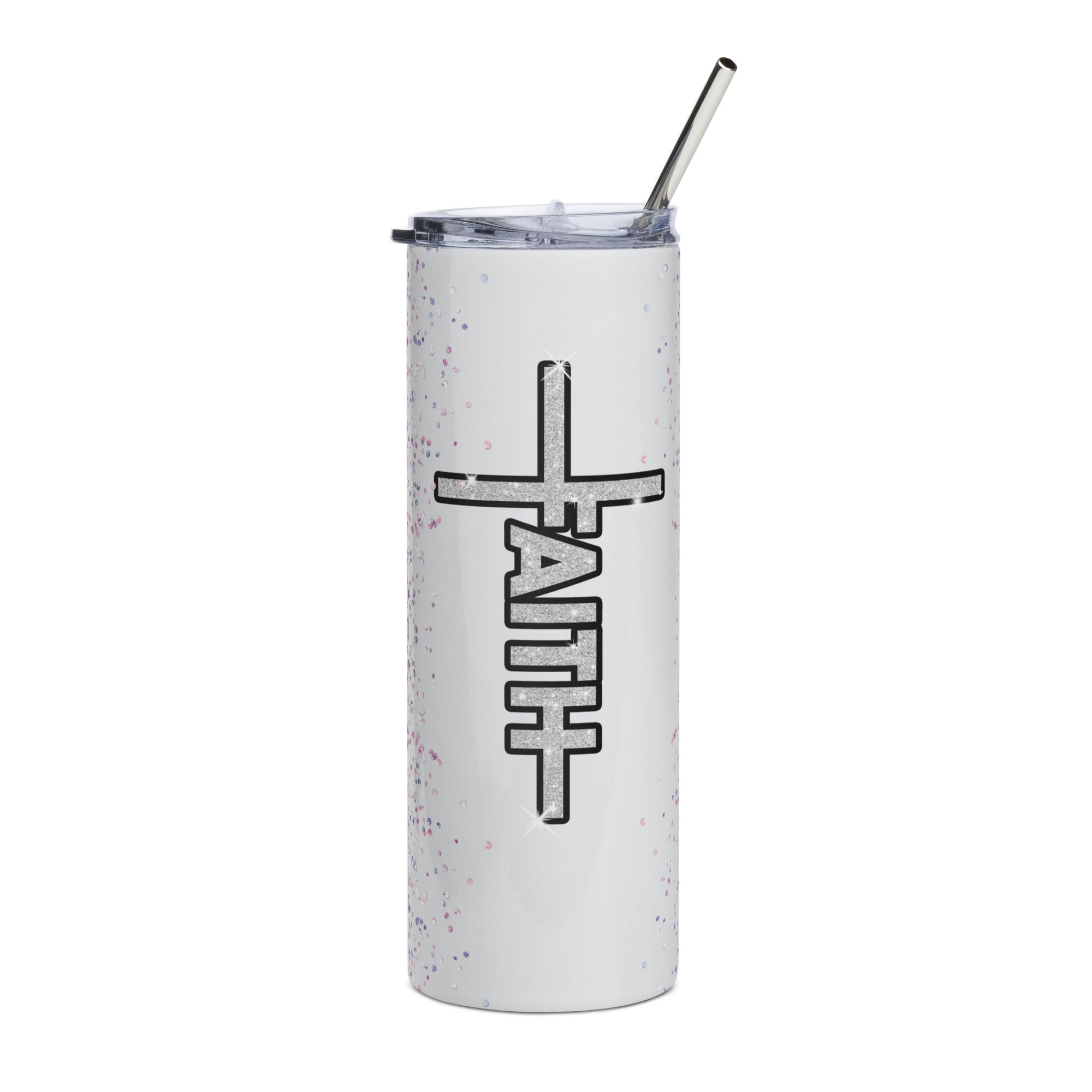 Faith Glitter Purple Tumbler 20 oz - Stainless Steel Straw - Jesus Passion Apparel