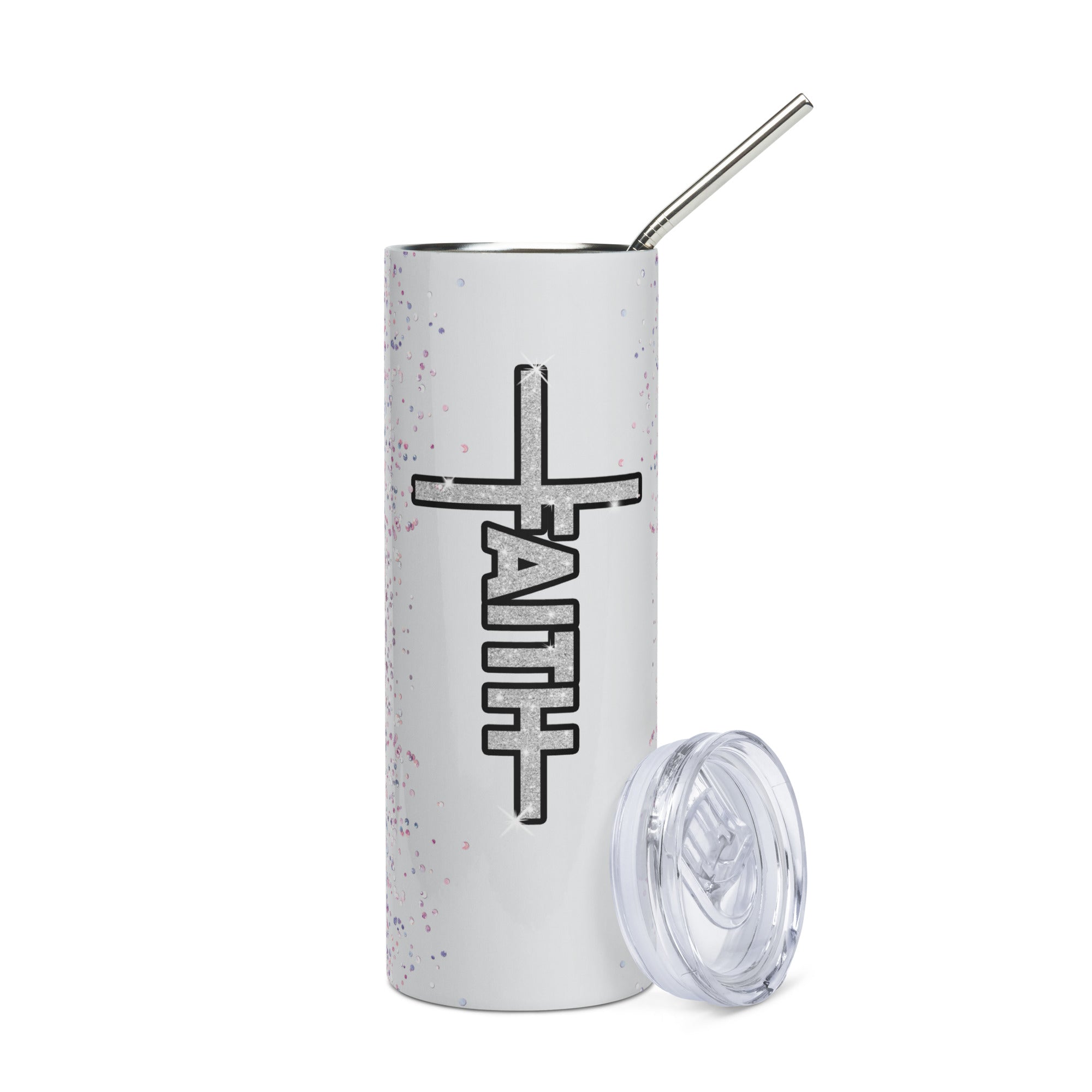 Faith Glitter Purple Tumbler 20 oz - Stainless Steel Straw - Jesus Passion Apparel