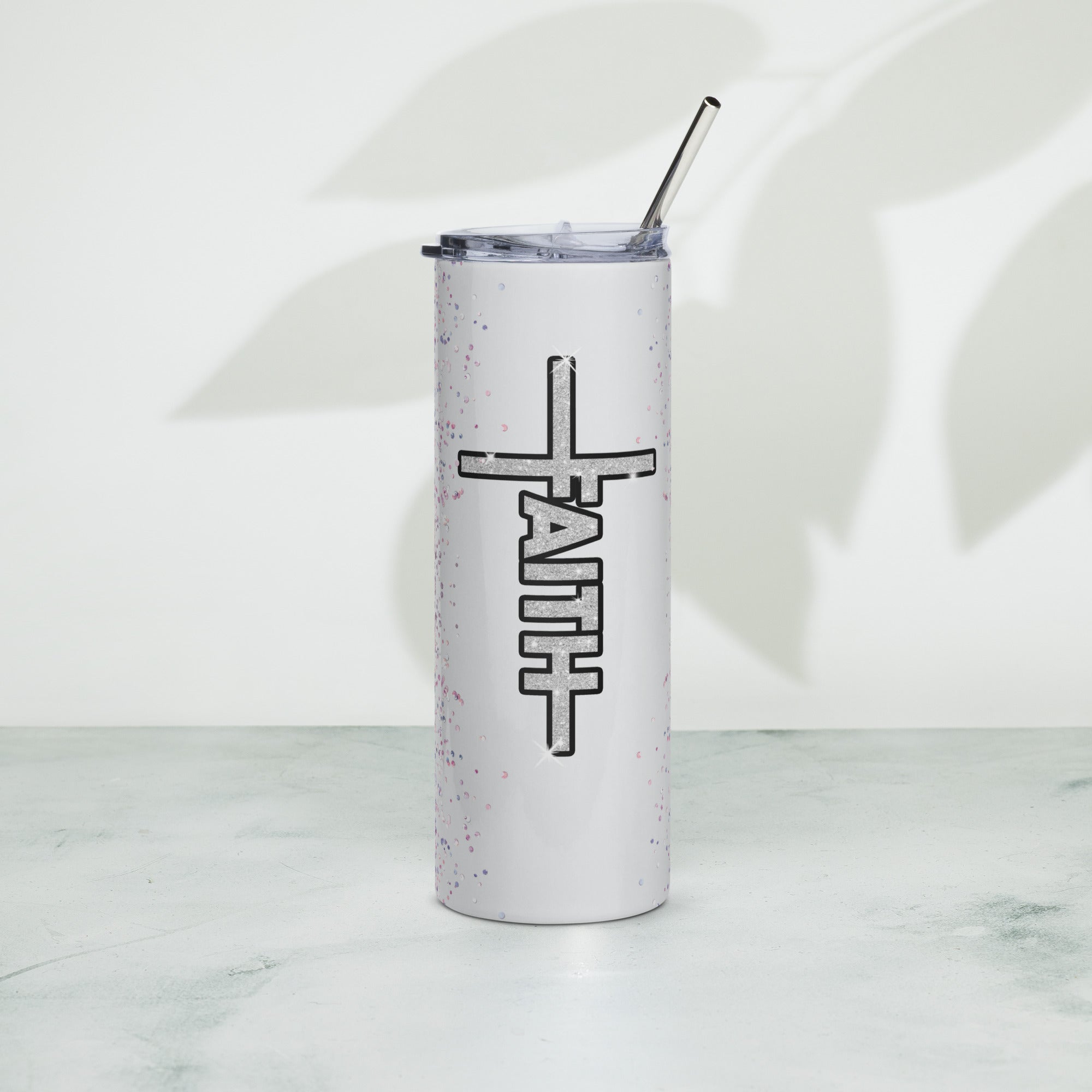 Faith Glitter Purple Tumbler 20 oz - Stainless Steel Straw - Jesus Passion Apparel