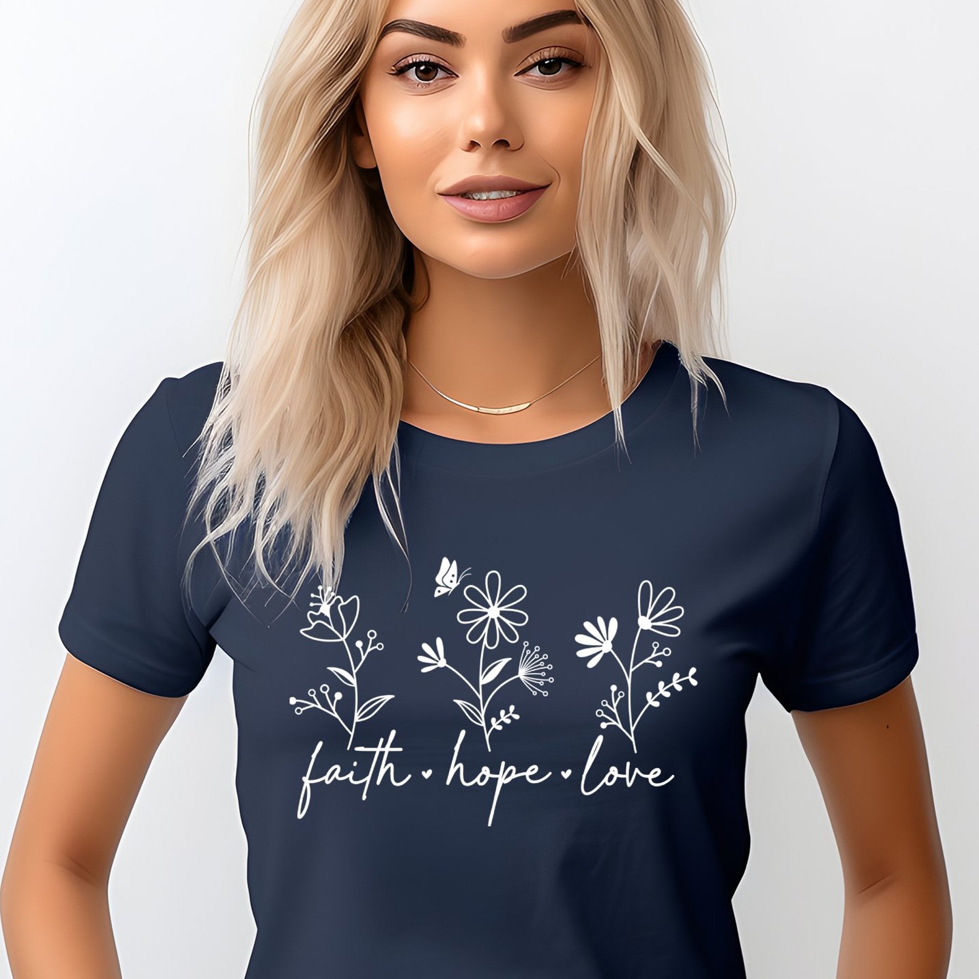 Faith Hope Love Floral Women's Short Sleeve Tee - Jesus Passion Apparel