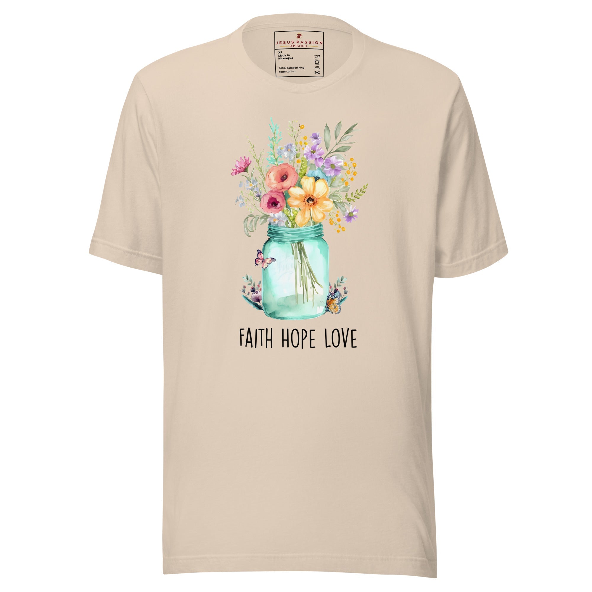 Faith Hope Love Flowers Jersey Short Sleeve T-Shirt - Jesus Passion Apparel