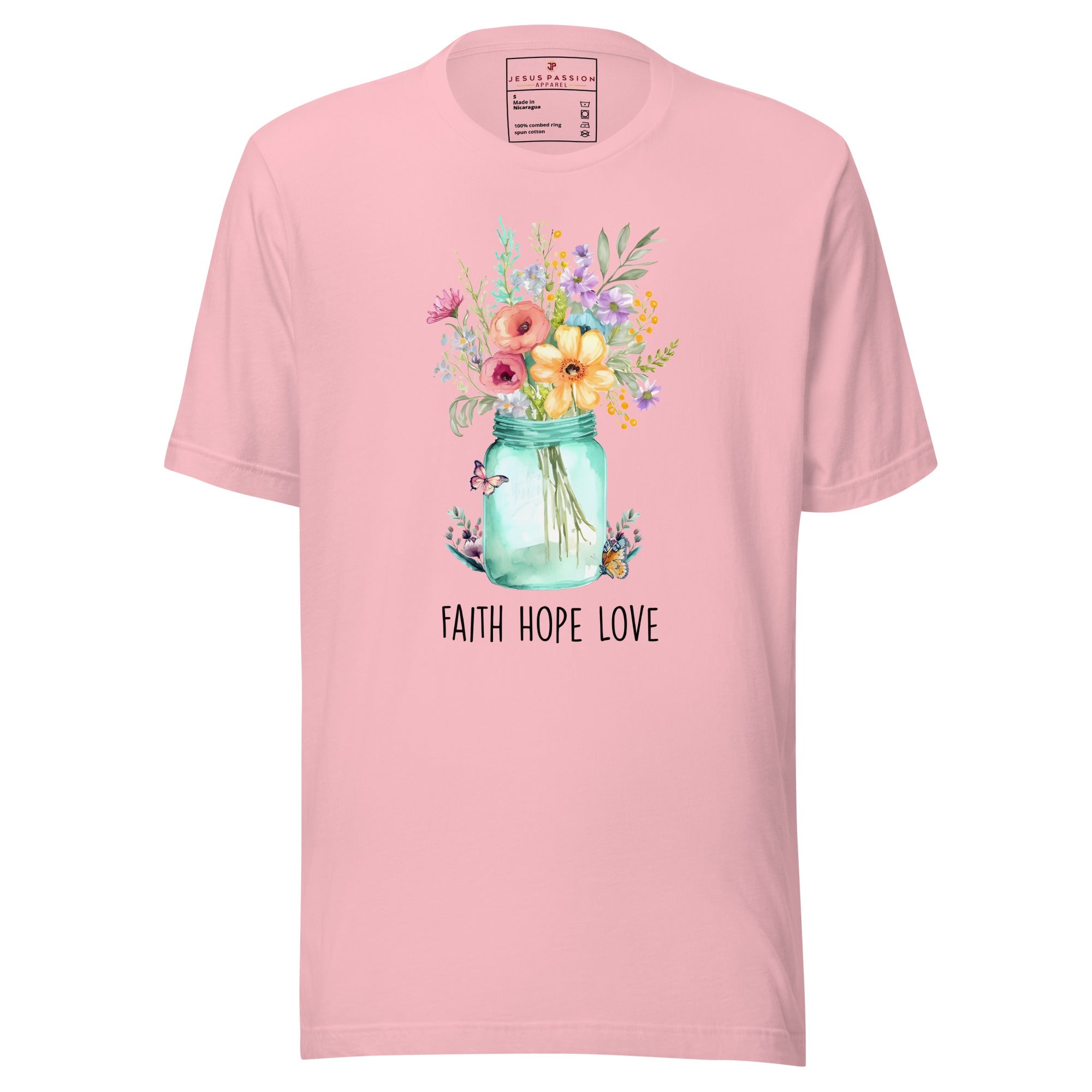 Faith Hope Love Flowers Jersey Short Sleeve T-Shirt - Jesus Passion Apparel