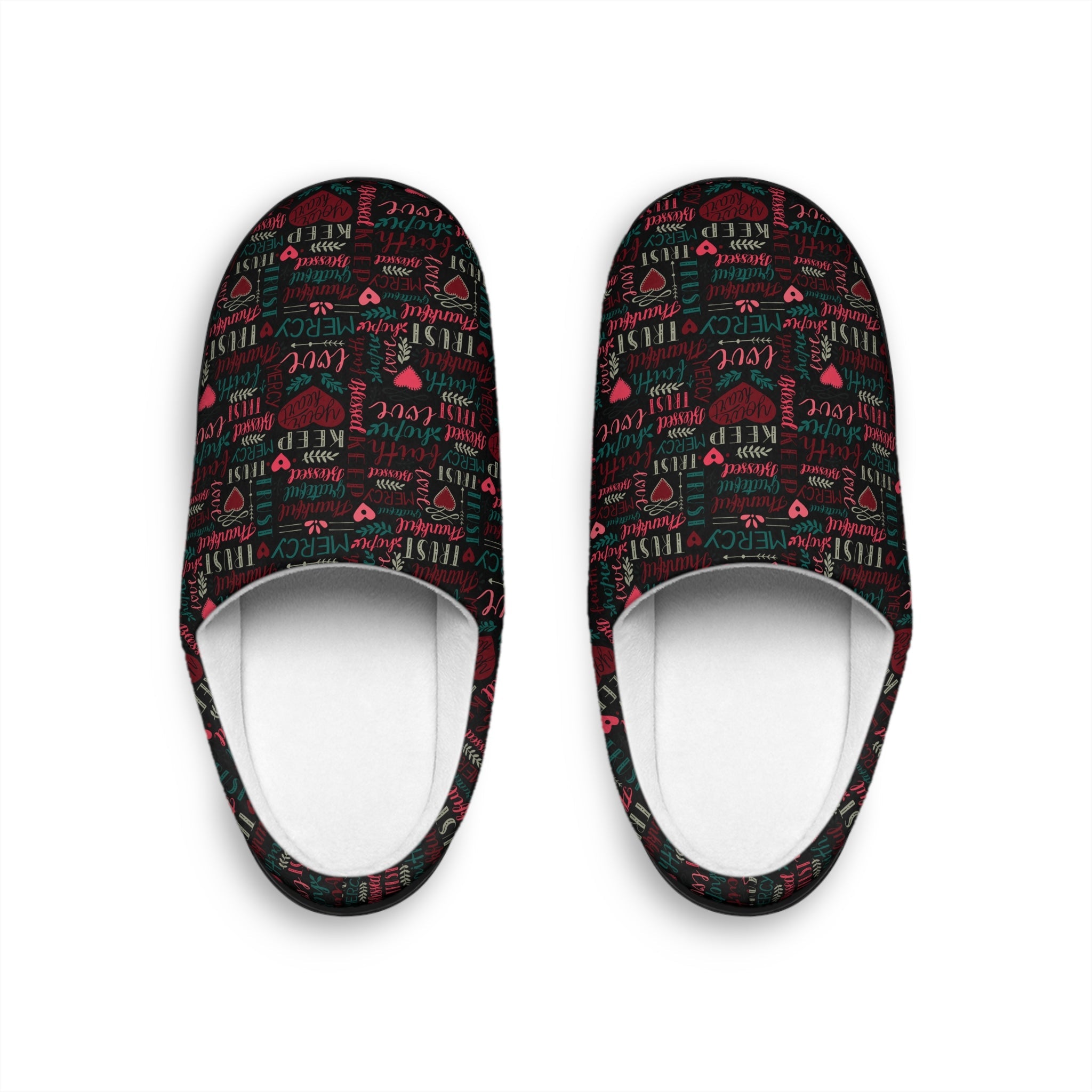 Faith Hope Love Women's Indoor Slippers - Matching Pajama Set and Lounge / Pajama Pants Available - Jesus Passion Apparel