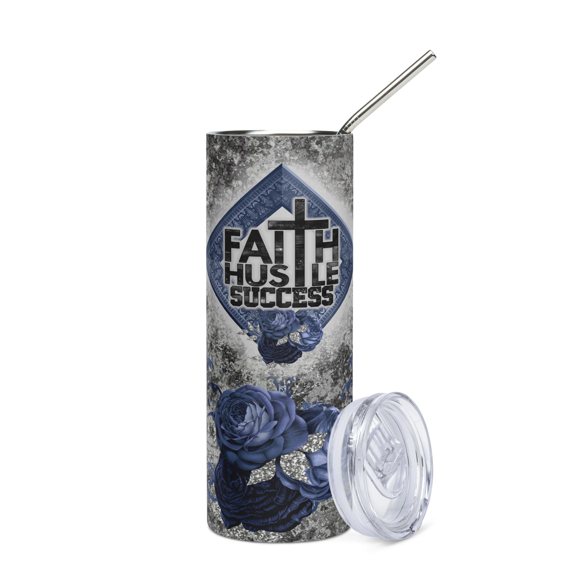 Faith Hustle Success Tumbler 20 oz - Stainless Steel Straw - Jesus Passion Apparel