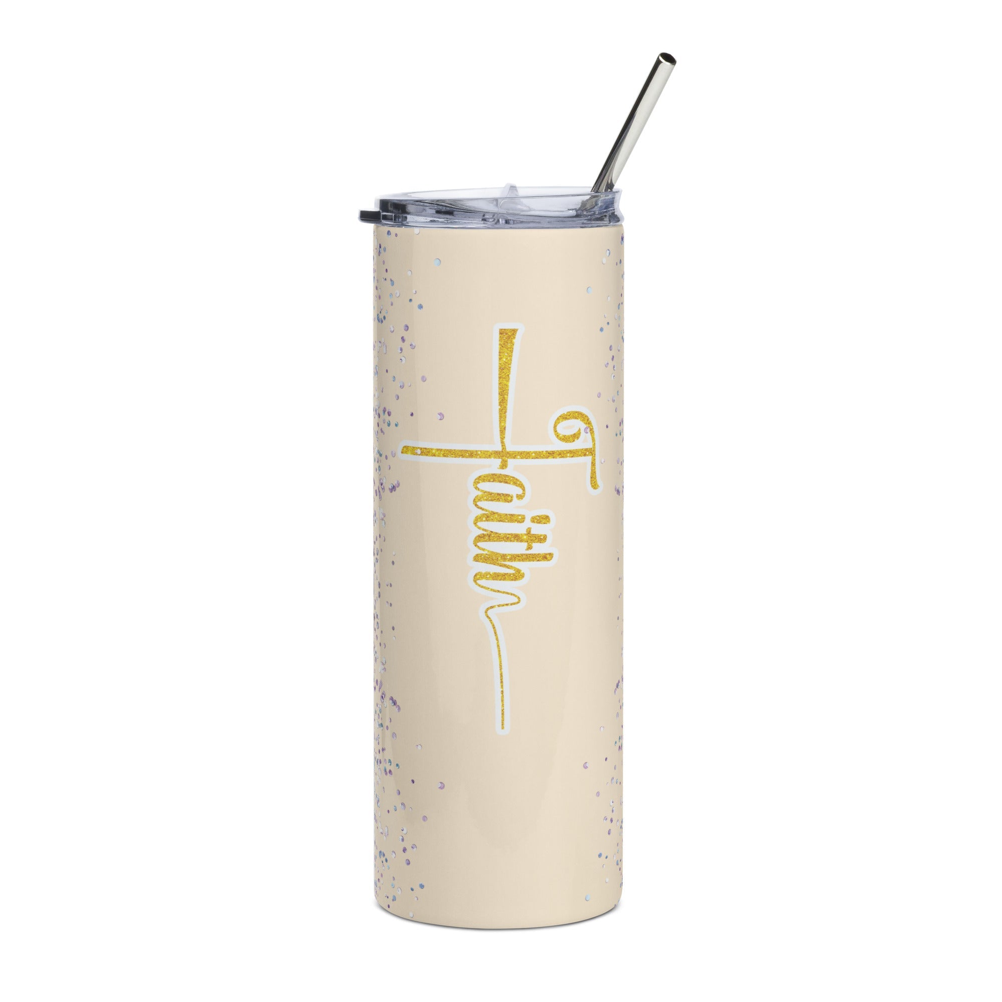 Faith Jesus Purple Glitter Tumbler 20 oz - Stainless Steel Strawel Straw - Jesus Passion Apparel