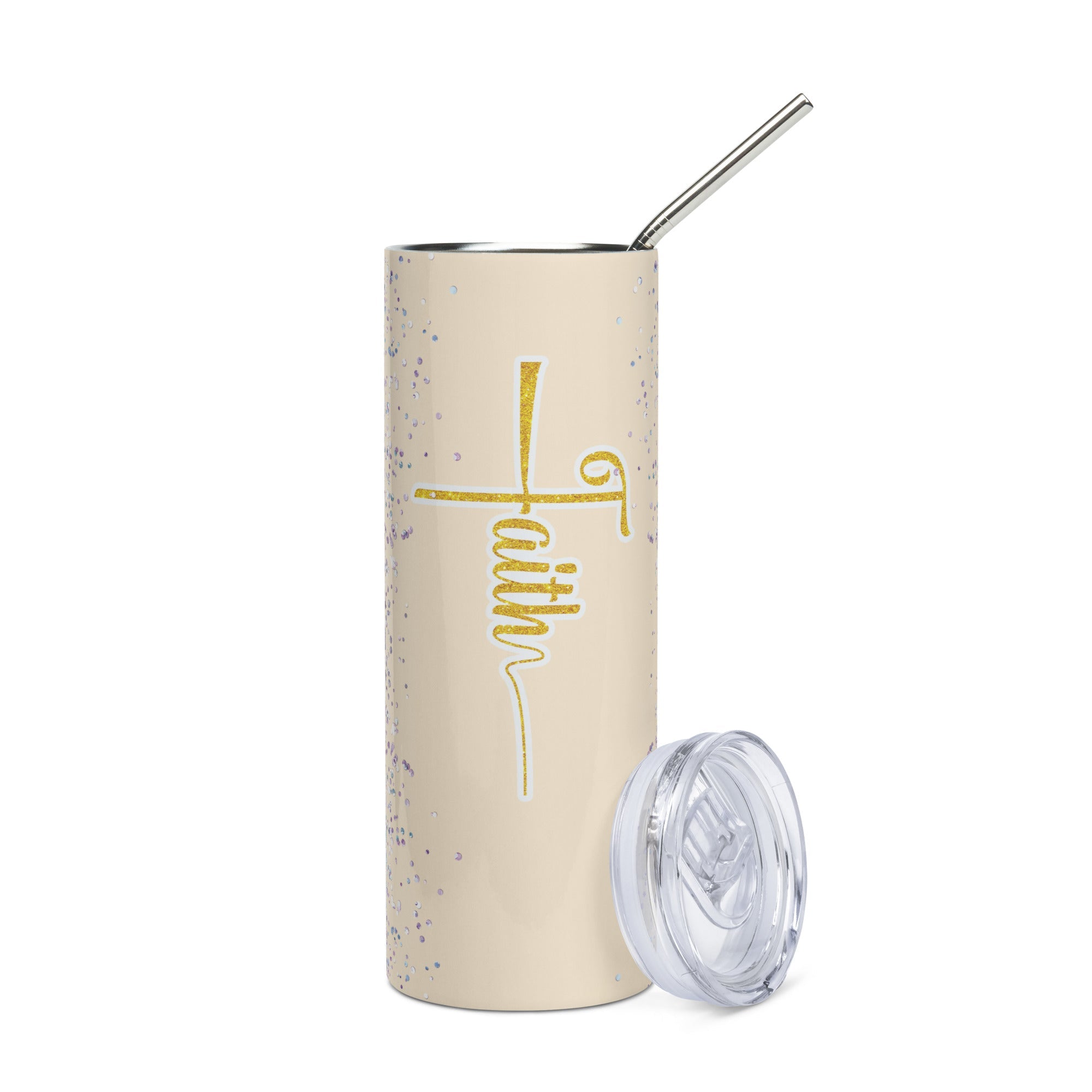 Faith Jesus Purple Glitter Tumbler 20 oz - Stainless Steel Strawel Straw - Jesus Passion Apparel