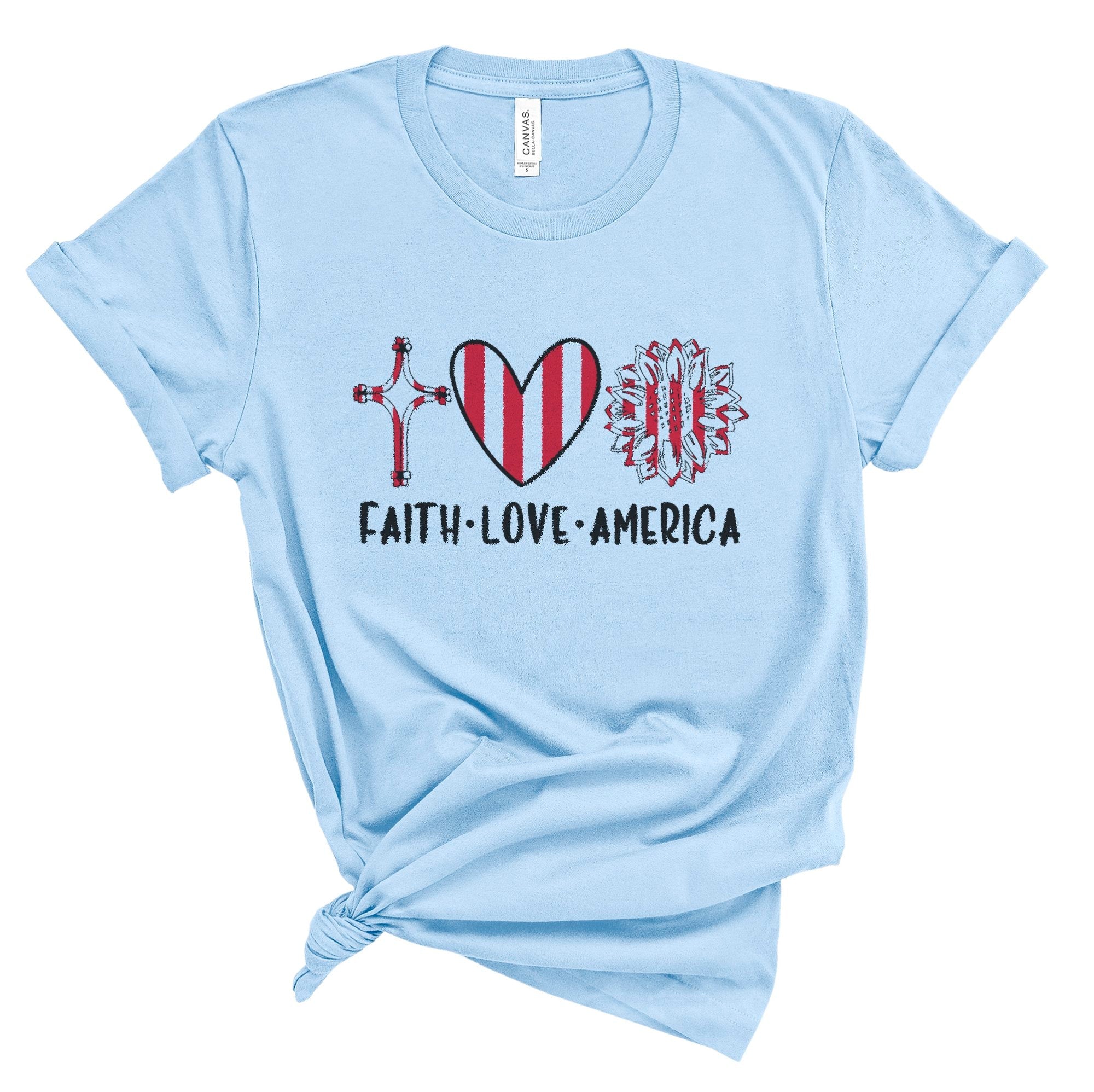 Faith Love America Women's Short Sleeve Patriotic T-Shirt - Jesus Passion Apparel