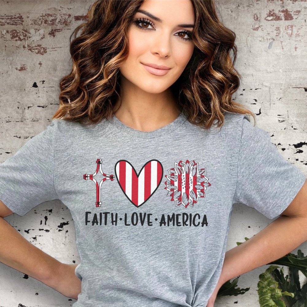 Faith Love America Women's Short Sleeve Patriotic T-Shirt - Jesus Passion Apparel