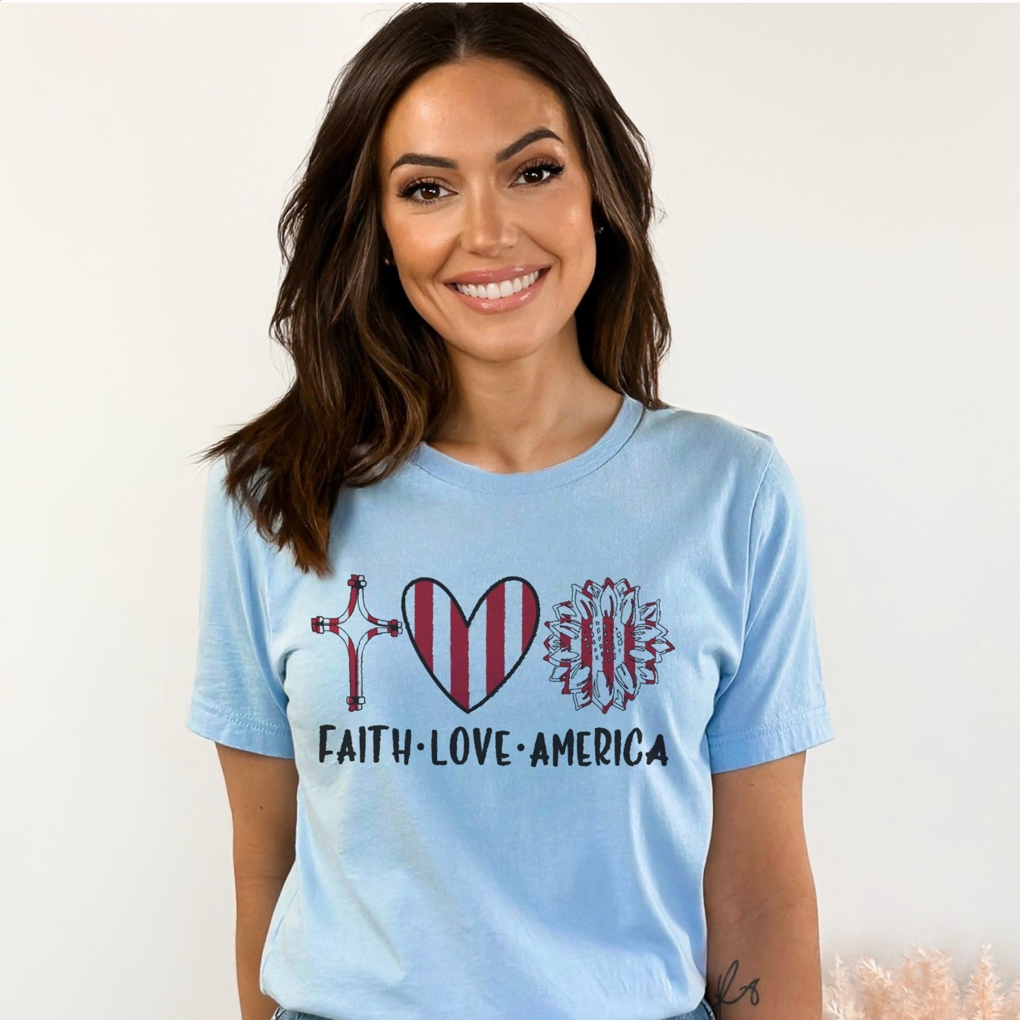 Faith Love America Women's Short Sleeve Patriotic T-Shirt - Jesus Passion Apparel